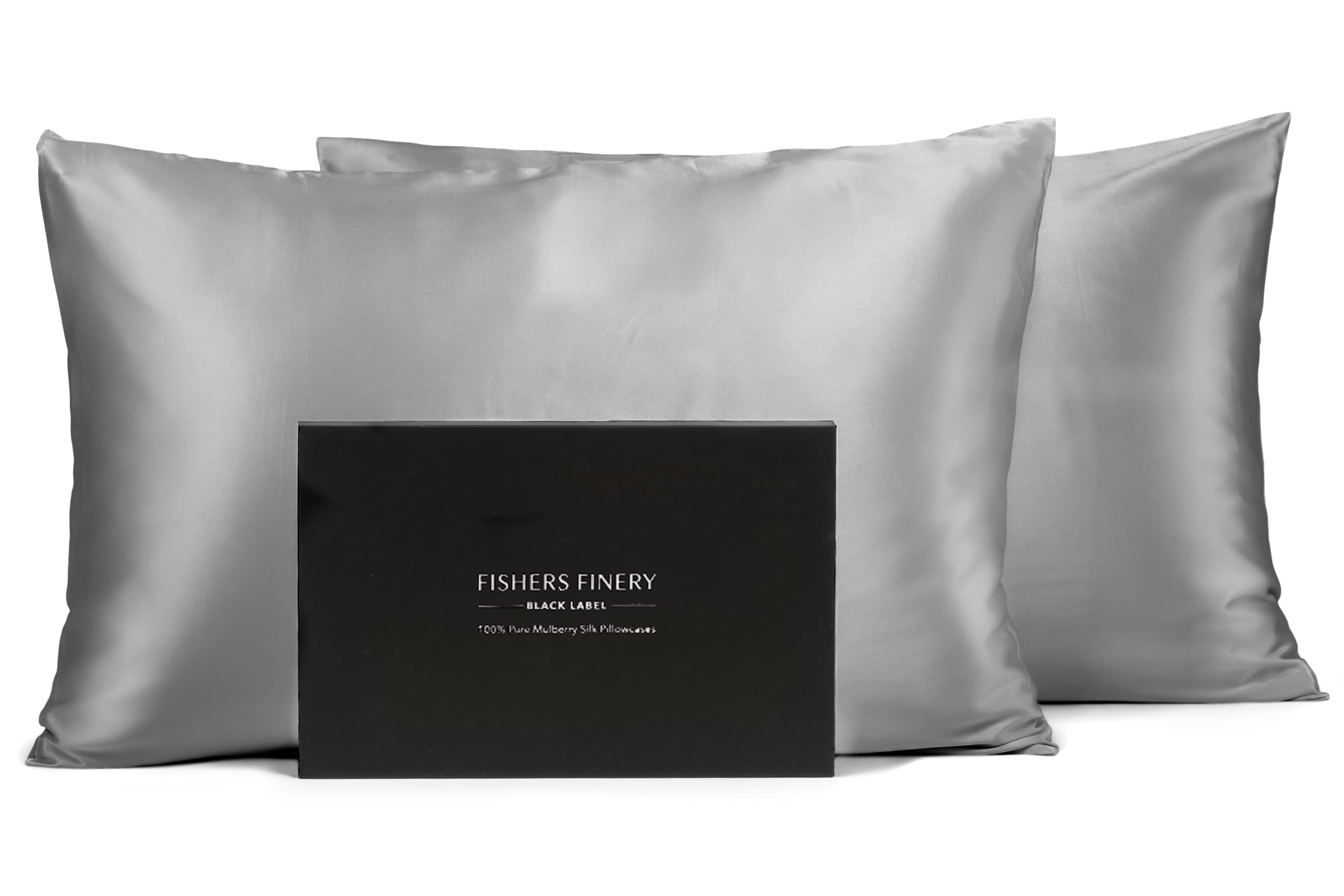 Fishers Finery 30Mm 100% Pure Mulberry Silk Pillowcase 2 Pack, Good Housekeeping Quality Tested (Silver, Standard, 2 Pack)