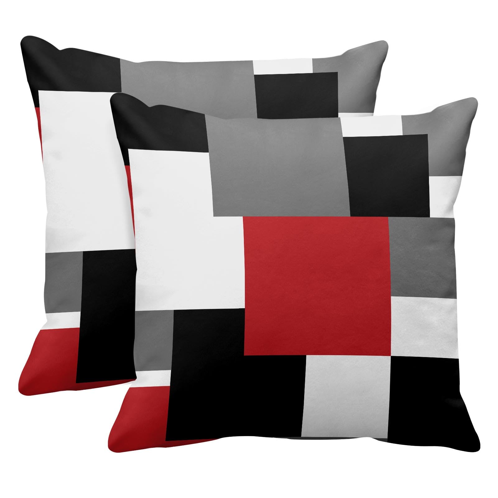 Emvency Set Of 2 Red Black And Grey Throw Pillow Covers Geometric Modern Abstract Painting Decorative Pillow Cases Home Decor St