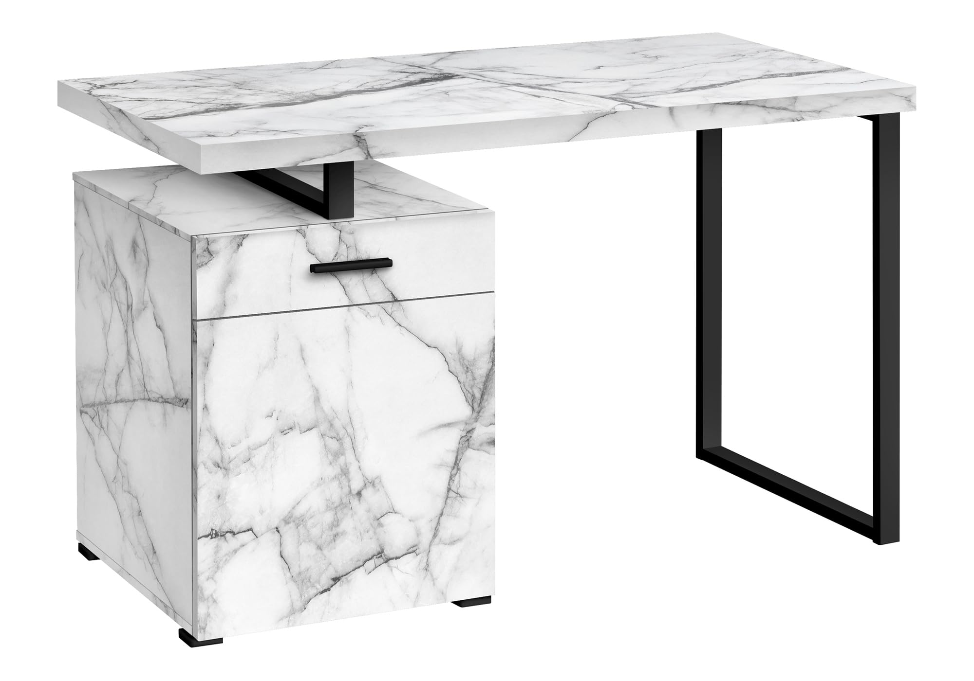 Monarch Specialties 7762 Computer Desk, Home Office, Laptop, Left, Right Set-up, Storage Drawers, 48&quot; L, Work, Laminate, Desk-48 Facing, 47.25&quot; L x 23.75&quot; W x 30&quot; H, White Marble-Look/Black Metal