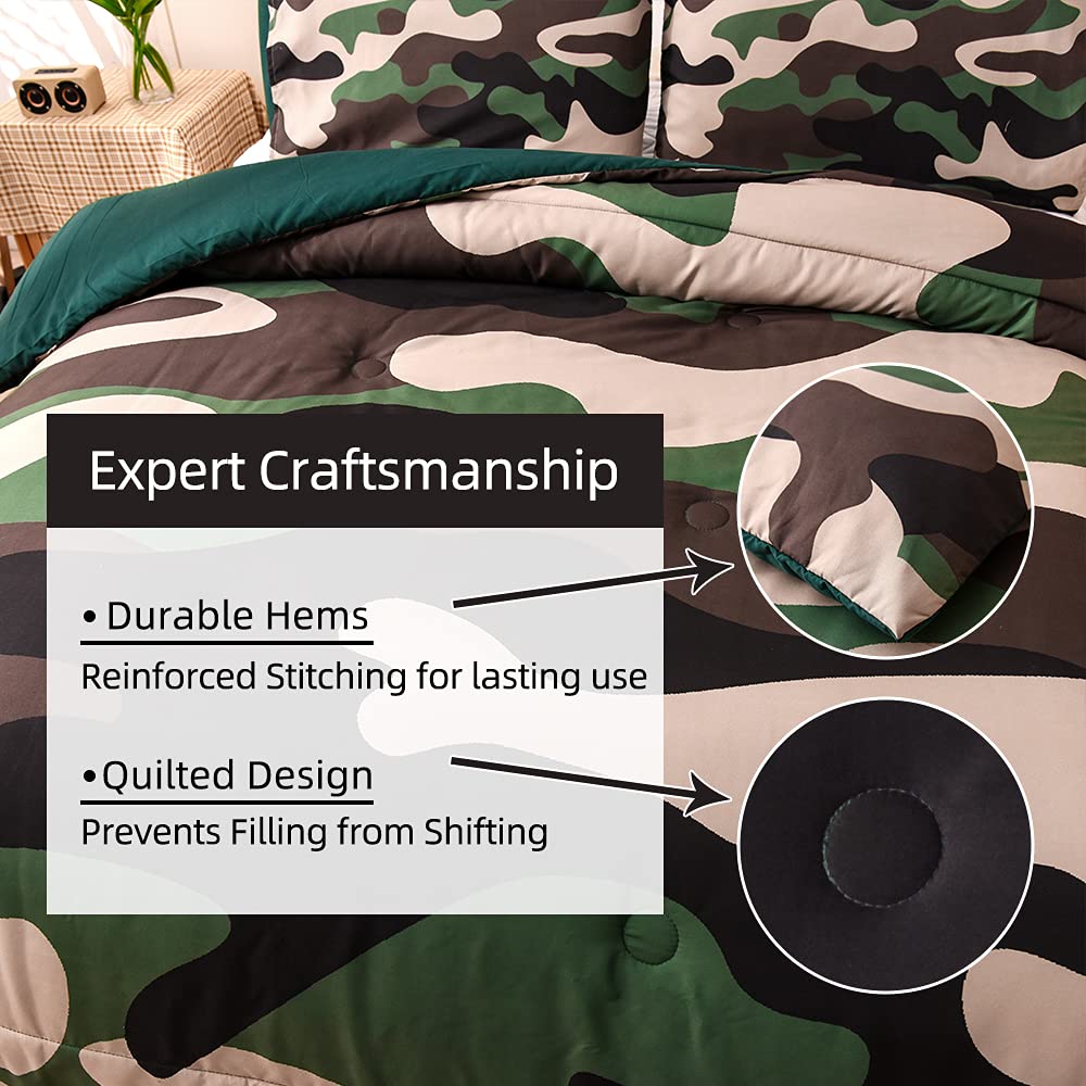 Meeting Story Army Green Camouflage Bedding Set, Camouflage Comforter Set, 3 Pcs One Comforter And Two Pillowcases, All Season S