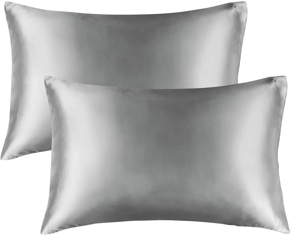 Bedelite Satin Silk Pillowcase For Hair And Skin, Gray Pillow Cases Standard Size Set Of 2 Pack Super Soft Pillow Case With Enve