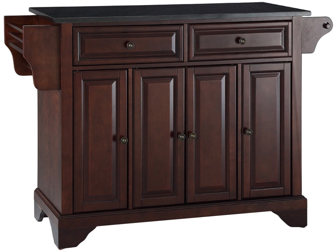 Crosley Furniture Lafayette Granite Top Rolling Kitchen Island Storage Cart, Microwave Stand, Spice Rack, Mahogany