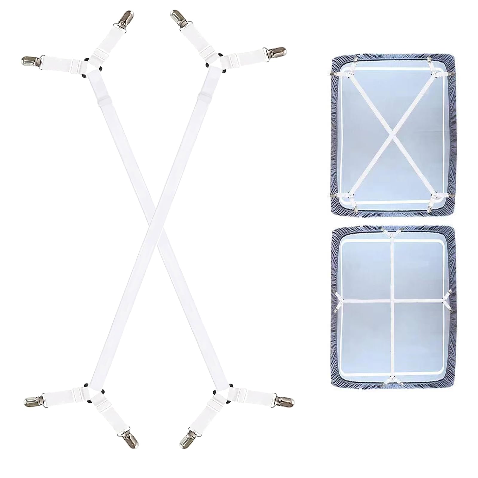 Consss Bed Sheet Straps, Adjustable Durable Bed Sheet Holder Straps With Metal Clips, Elastic Sheet Holders Keep Sheets Firm & T