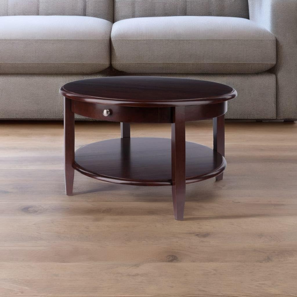 Ergode Wood Concord Coffee Table - Classic Walnut, Storage Shelf, Hidden Drawer