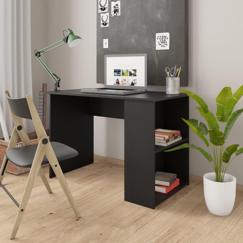 vidaXL Modern Desk with 2 Shelves - Compact Workspace Solution Perfect for Office or Study Area - Black Engineered Wood - 43.3&quot;x23.6&quot;x28.7&quot;
