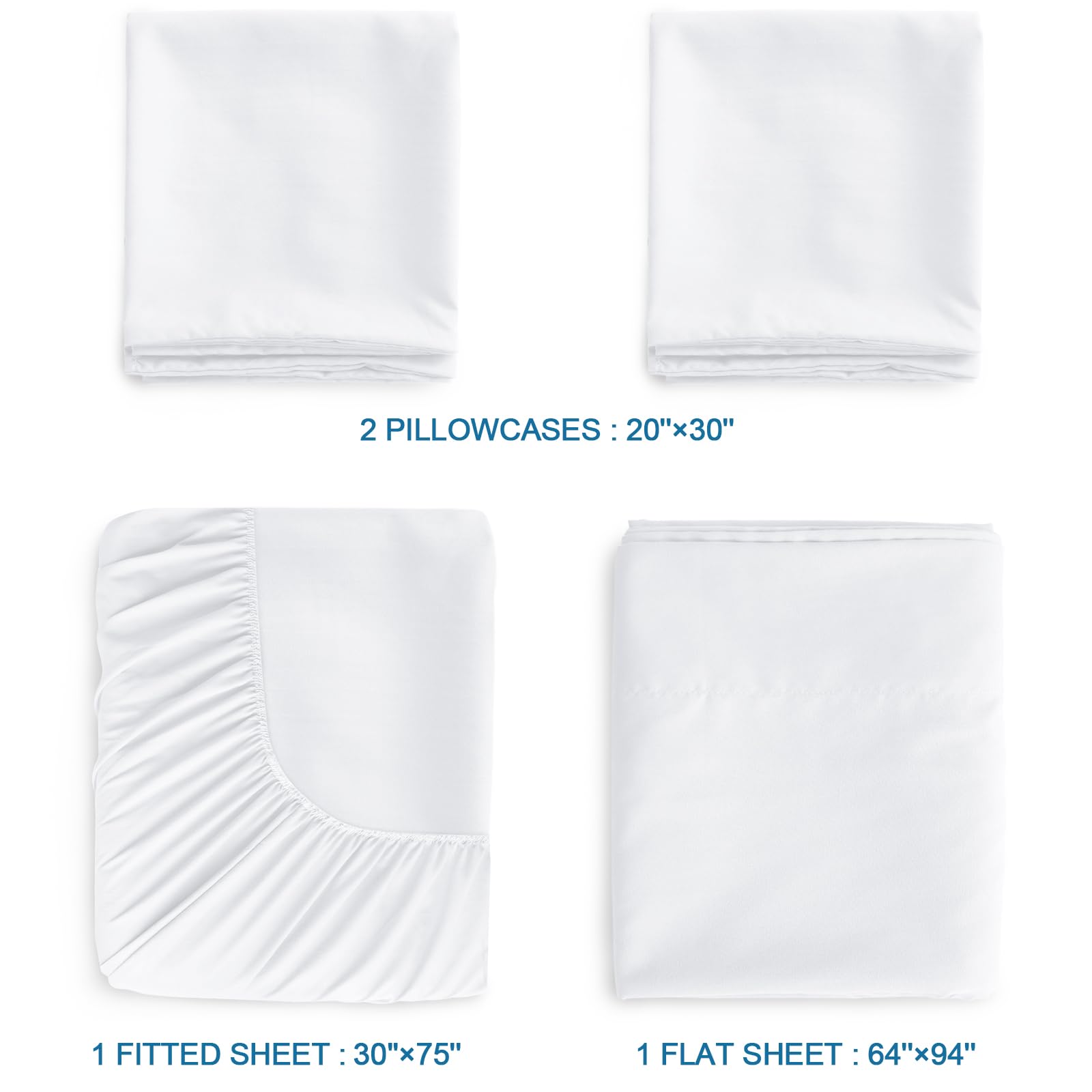 Springspirit Cot Sheets 30'' X 75'' X 9'', 4 Piece Cot Sheet Set (2 Pack), Cot Size Fitted Sheets With Narrow Twin/Camp Bunk/Rvs