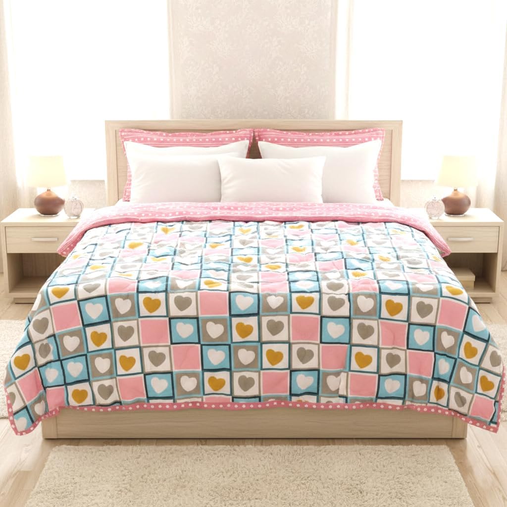 Hemakas Clothings 220 Gsm 100% Cotton Microfibre Reversible Comforter Ac Blanket For Summer/Winter/Quilt Soft Breathable Floral 