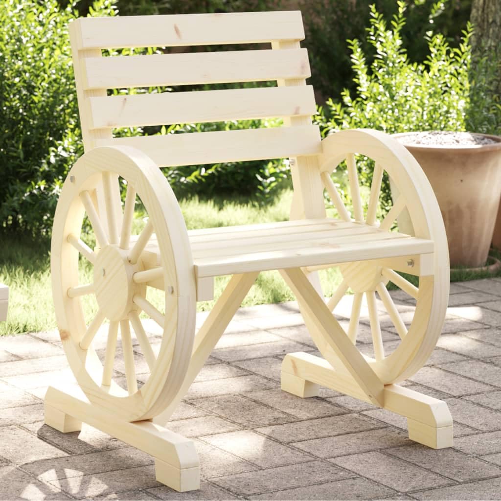vidaXL Solid Wood Fir Patio Chair - 22.8"x22.8"x30.9" Outdoor Seating with Wagon Wheel Armrests for Garden, Deck, and Patio Comfort