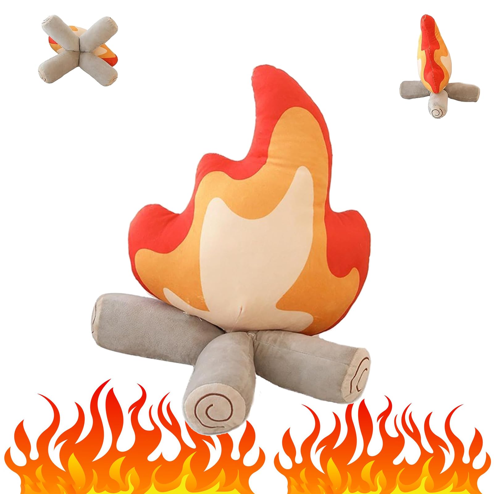 Funny Campfire Plush,17.7 In Simulation Fake Campfire Pillow, Soft Stuffed Cartoon Fire Doll Campfire Firewood Toys, Simulation