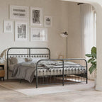 vidaXL Metal Bed Frame with Headboard and Footboard - Black Steel Double Bed 59.1x78.7 with Extra Storage Space - Sturdy Stable Frame Assembly Required