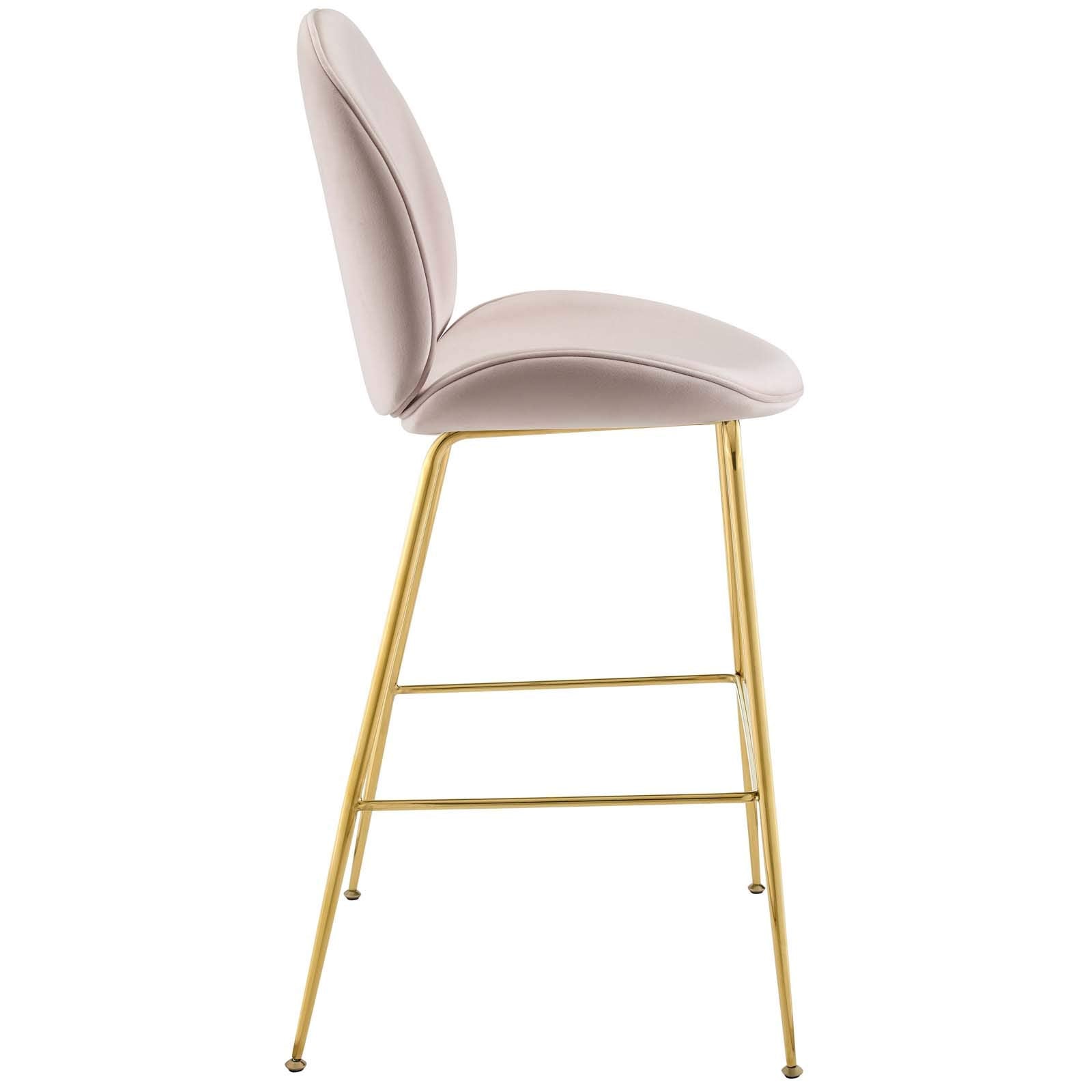 Modway Scoop Performance Velvet Dining Bar Stool With Gold Stainless Steel Metal Base In Pink