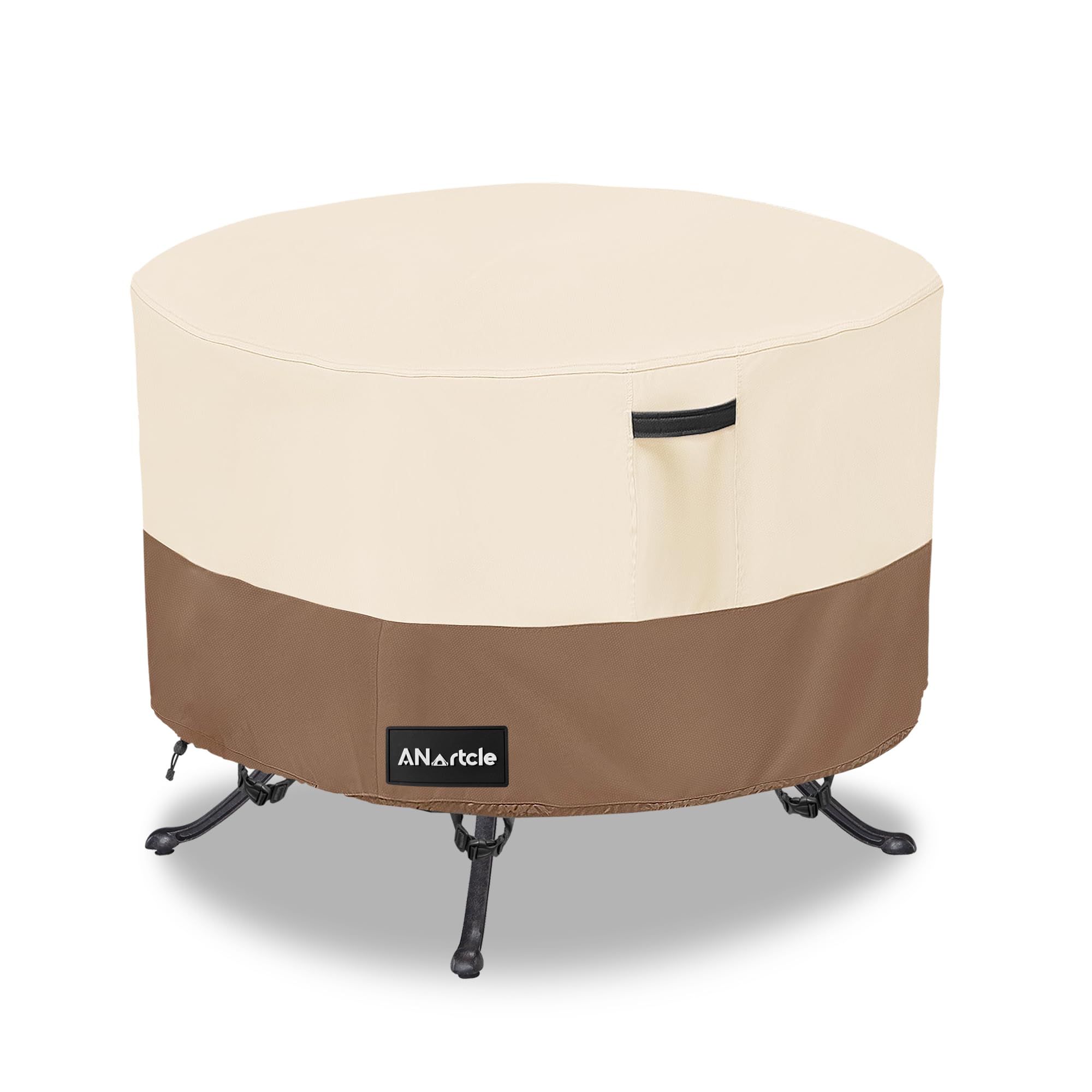 ANartcle Round Patio Table Cover 50DIA x 23H, 100% Waterproof, Heavy Duty, Beige&Brown
