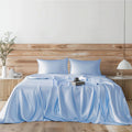 Candoury Satin Sheets Full Size Bed Sheets Set 4 Pcs, Soft And Durable Pillowcase, Flat Sheet And Fitted Sheet, Hotel Luxury Silky Satin Sheets Set (Full, Light Blue)