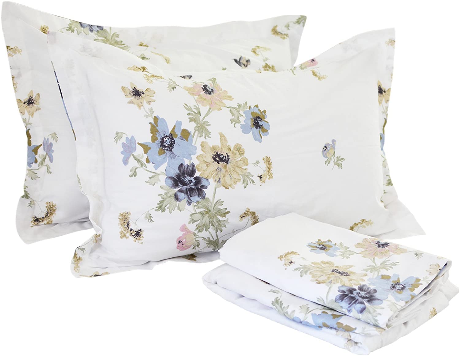 Fadfay 4-Piece Shabby White Floral Bed Sheet Set Cotton Bed Sheets, Cal. King