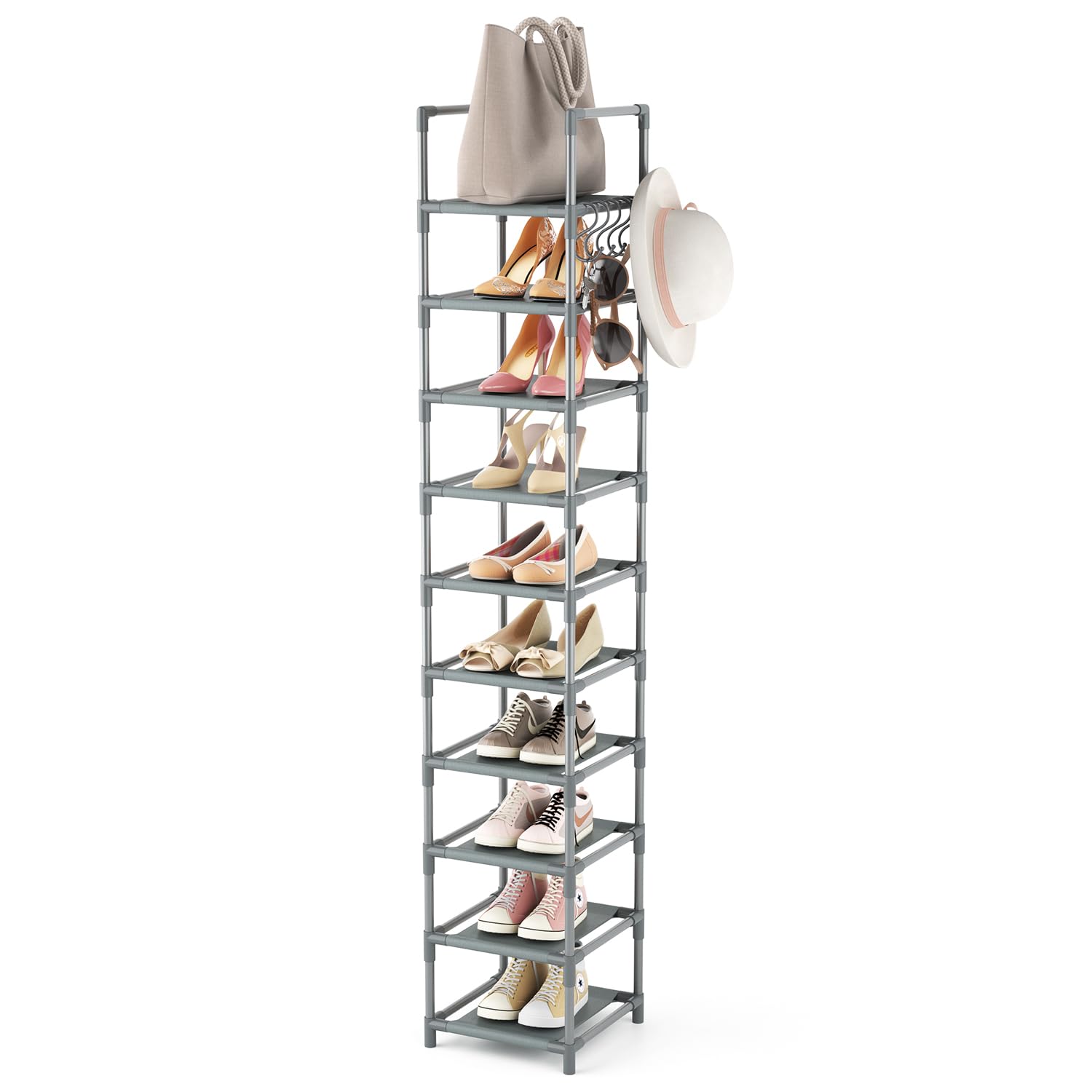 Lanteful Narrow Shoe Rack 10-Tier Tall Shoe Organizer Skinny Shoe Shelf Storage For 10-15 Pairs Shoe And Boot, Space Saving Corn
