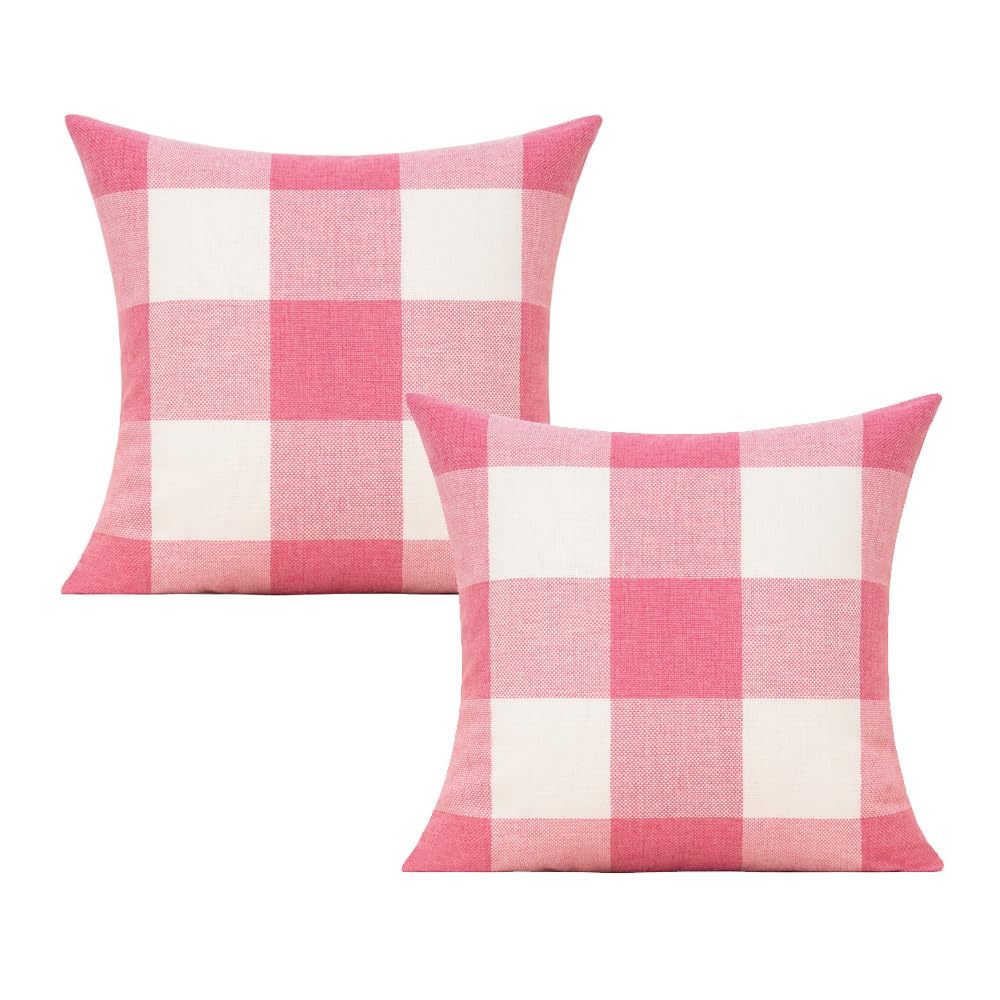 Vakado Pink Throw Pillow Covers Set Of 20X20 Valentines Decorative Gingham Farmhouse Decor Wedding Love Checkered Cushion Plaids
