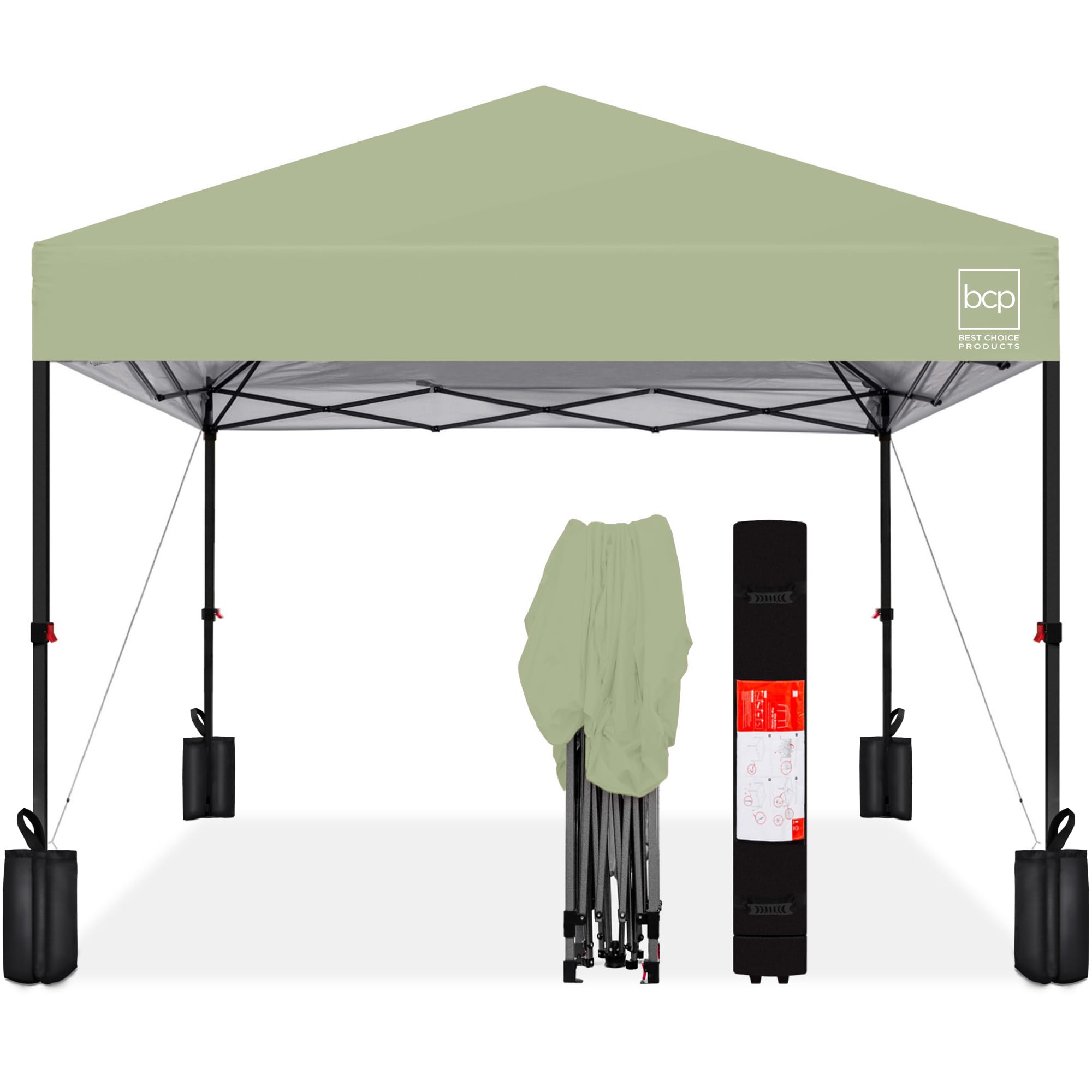 Best Choice Products 8x8ft Pop Up Canopy Tent, Outdoor Shade, 1 Person 1 Minute Set Up, Carry Case, 4 Weight Bags - Sage Green