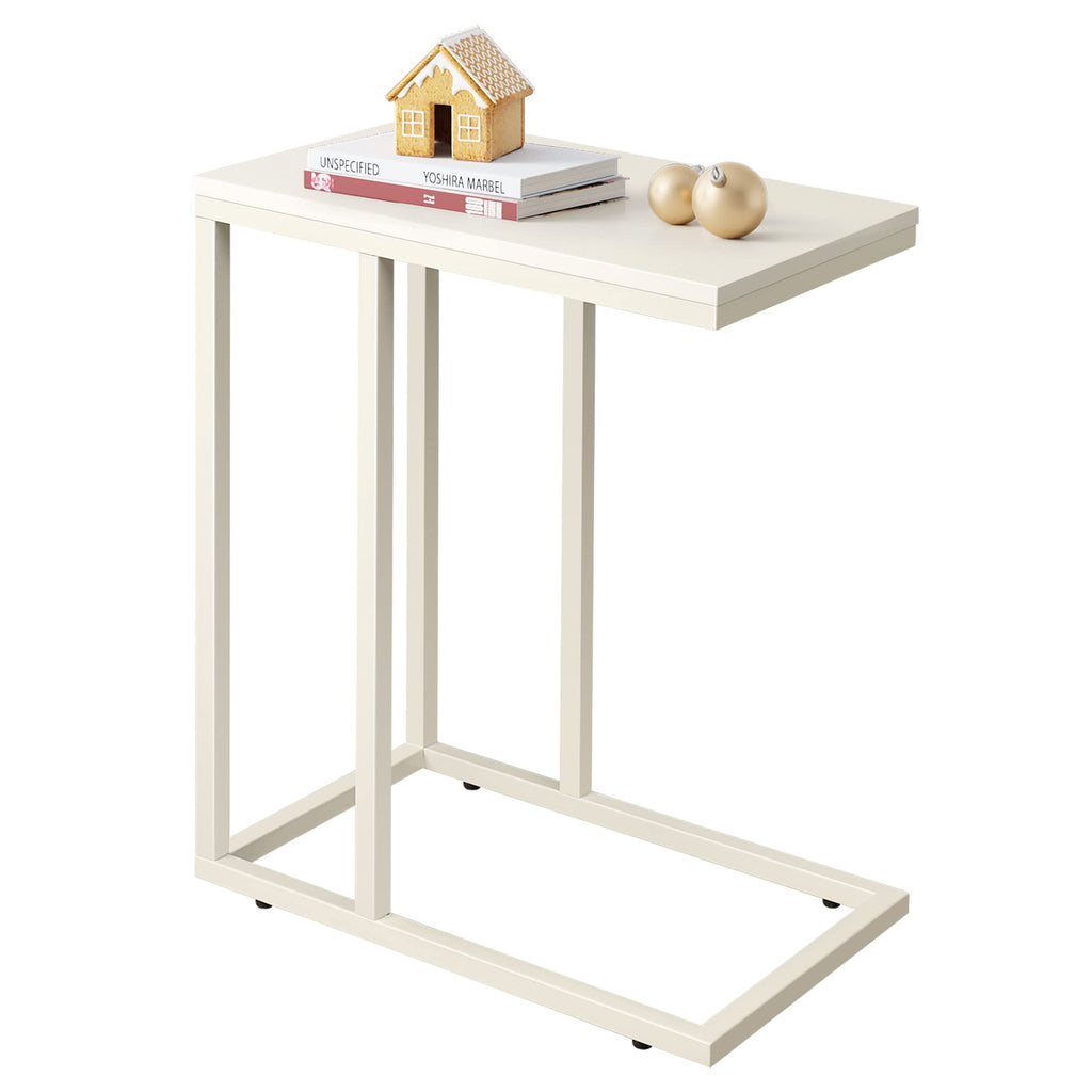 Wlive Side Table, C Shaped End Table For Couch, Sofa And Bed, Large Desktop C Table For Living Room, Bedroom, Creamy White And Black