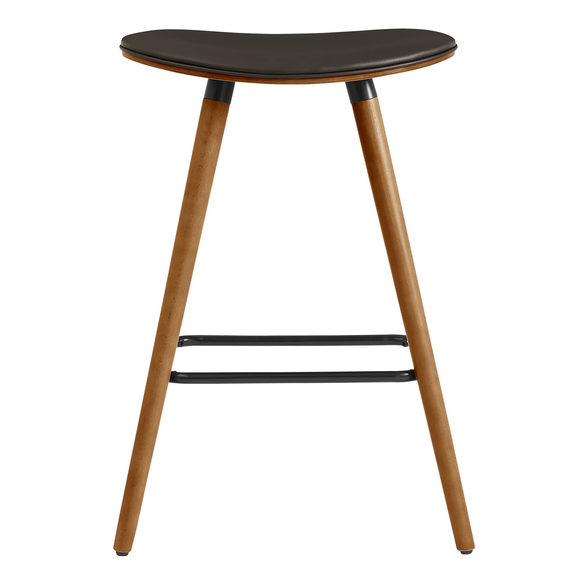 HomeRoots Bent Wood/Metal/Faux Leather 26' Brown Faux Leather Backless Wooden Bar Stool