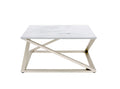Steve Silver Co Zurich Contemporary Faux Marble Coffee Asymmetrical Matte Chrome Base Table, 36 x 36 x 18, White