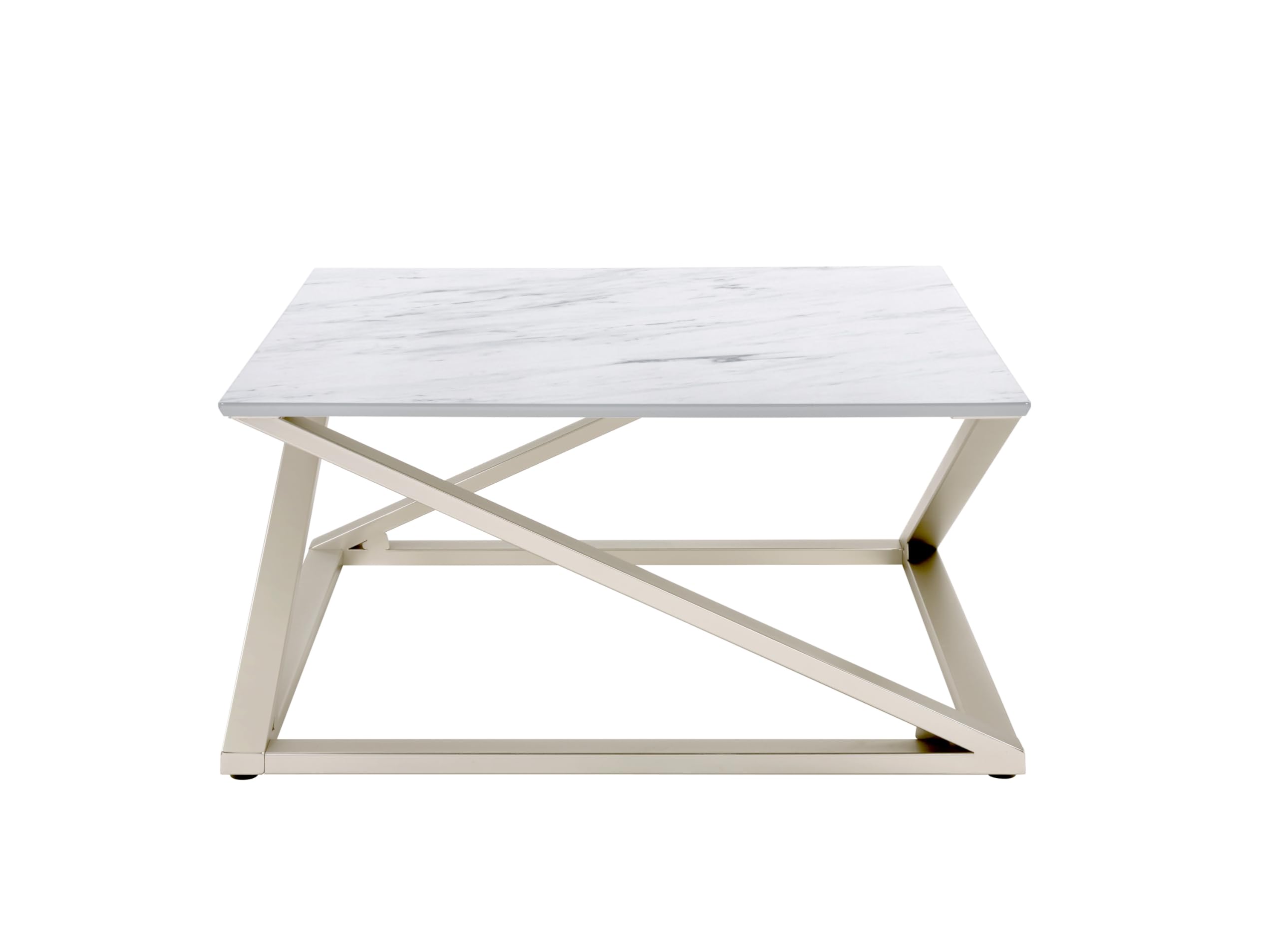 Steve Silver Co Zurich Contemporary Faux Marble Coffee Asymmetrical Matte Chrome Base Table, 36 x 36 x 18, White
