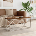 vidaXL Coffee Table - Stainless Steel with Reclaimed Wood Top, 43.3x17.7 Modern Accent Side Table for Living Room, Lounge