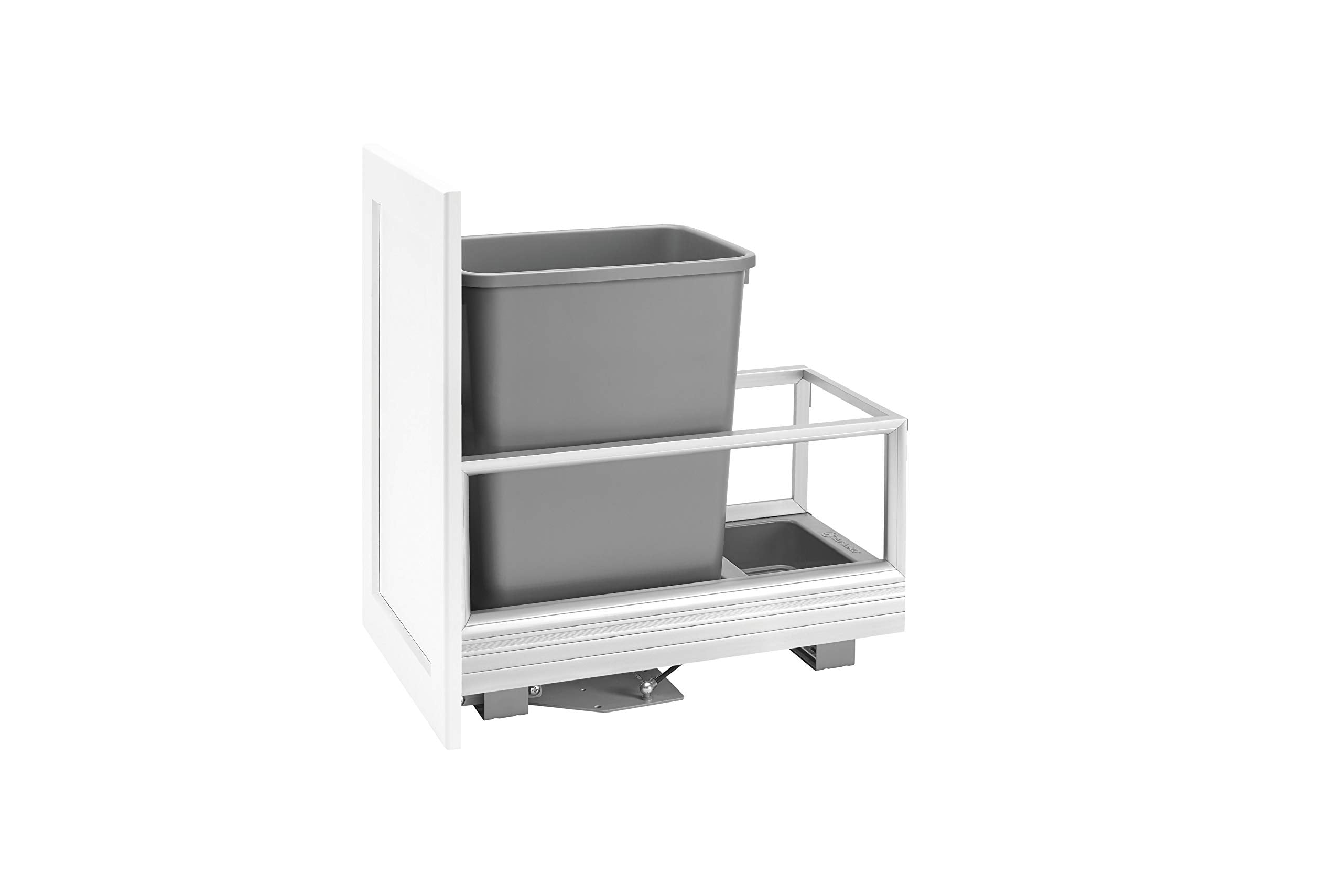 Rev-A-Shelf - 5149-15DM-117 - Single 35 Qt. Pull-Out Brushed Aluminum and Silver Waste Container with Rev-A-Motion