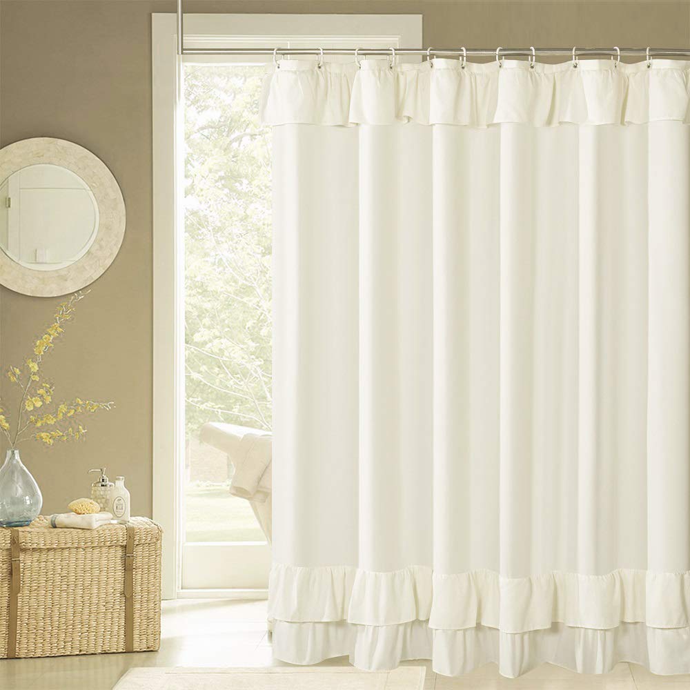 Yostev Ivory Ruffle Shower Curtain Farmhouse Fabric Cloth Shower Curtains For Bathroom 72 X 84 Inch,Long Size