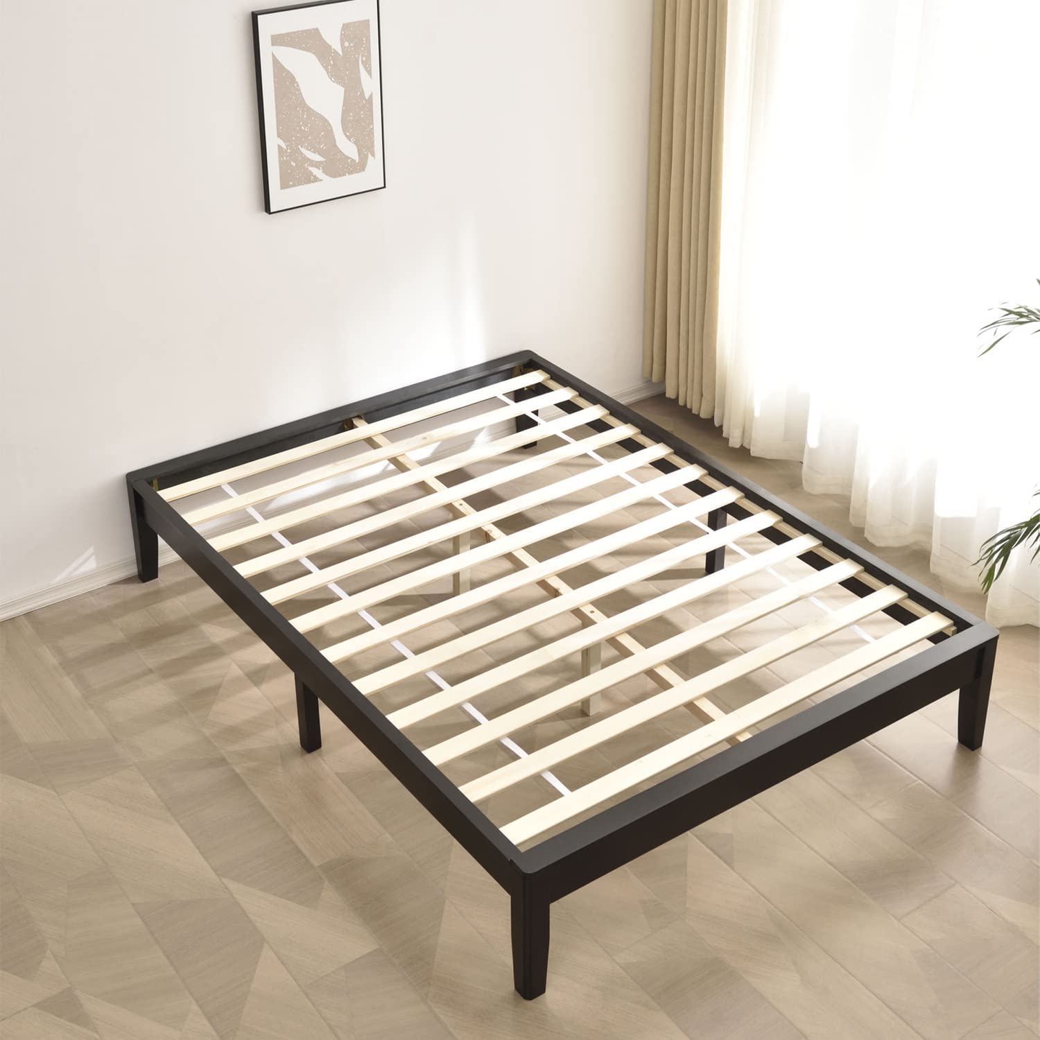 Woodpeckers Furniture And Mattress Stella Solid Pine Wood Platform Bed Frame (Black, Queen (U.S. Standard))