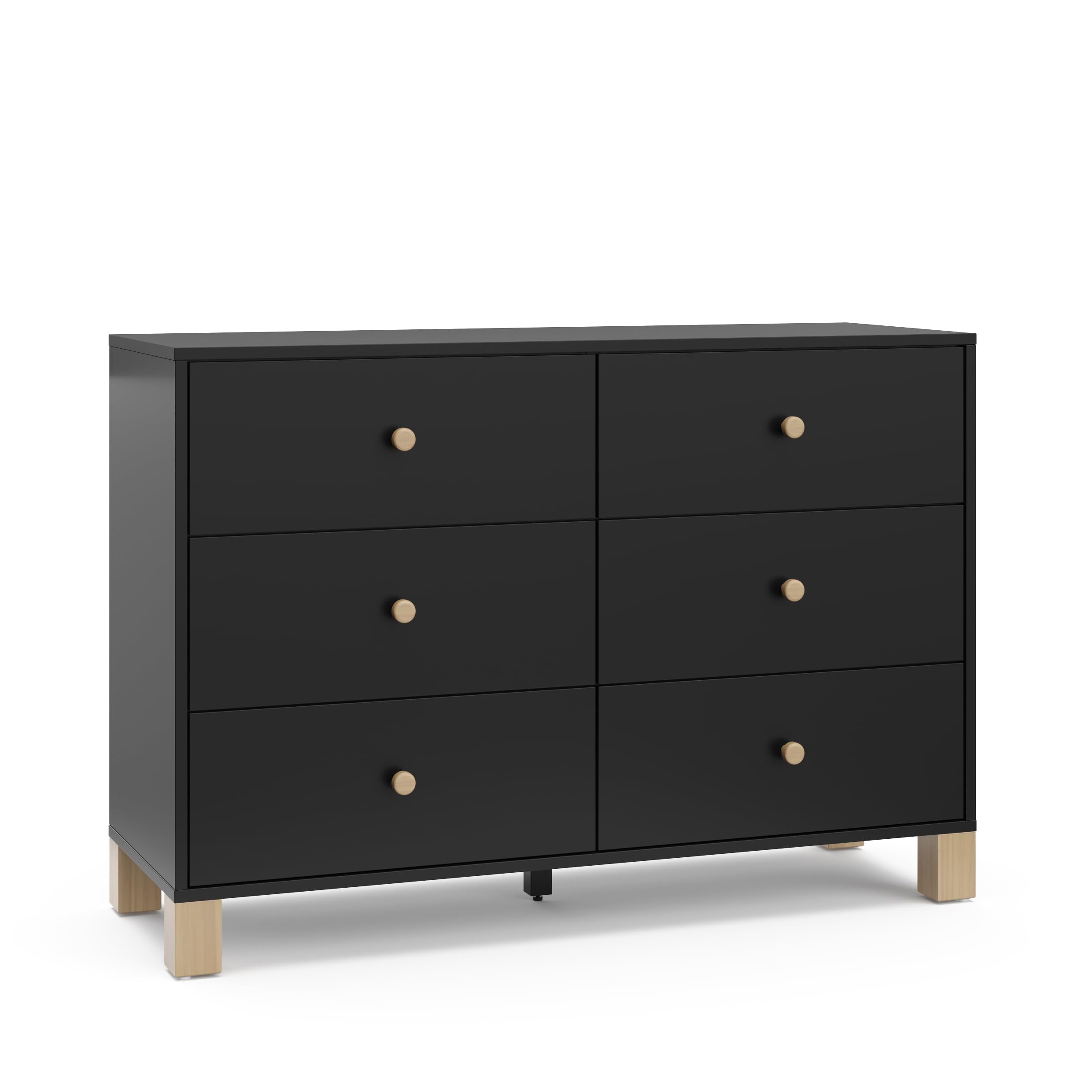 Storkcraft California 6-Drawer Double Dresser (Black with Driftwood) - GREENGUARD Gold Certified, Interlocking Drawer System, Dr