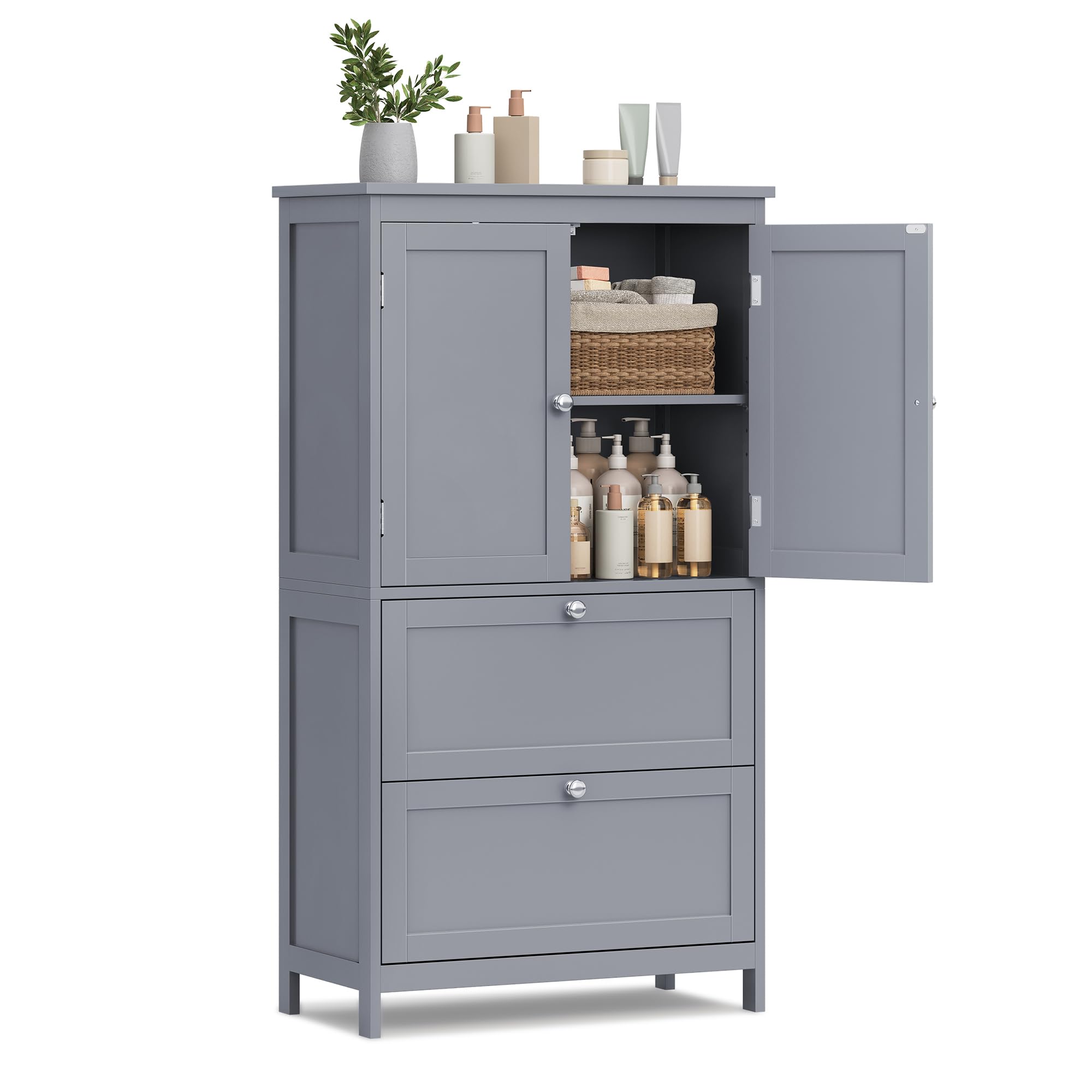 Vasagle Bathroom Floor Storage Cabinet, Bathroom Storage Unit, Freestanding Cabinet With 2 Drawers And 2 Doors, Adjustable Shelf, 11.8 X 23.6 X 43.3 Inches, Dove Gray Ubbc551G02