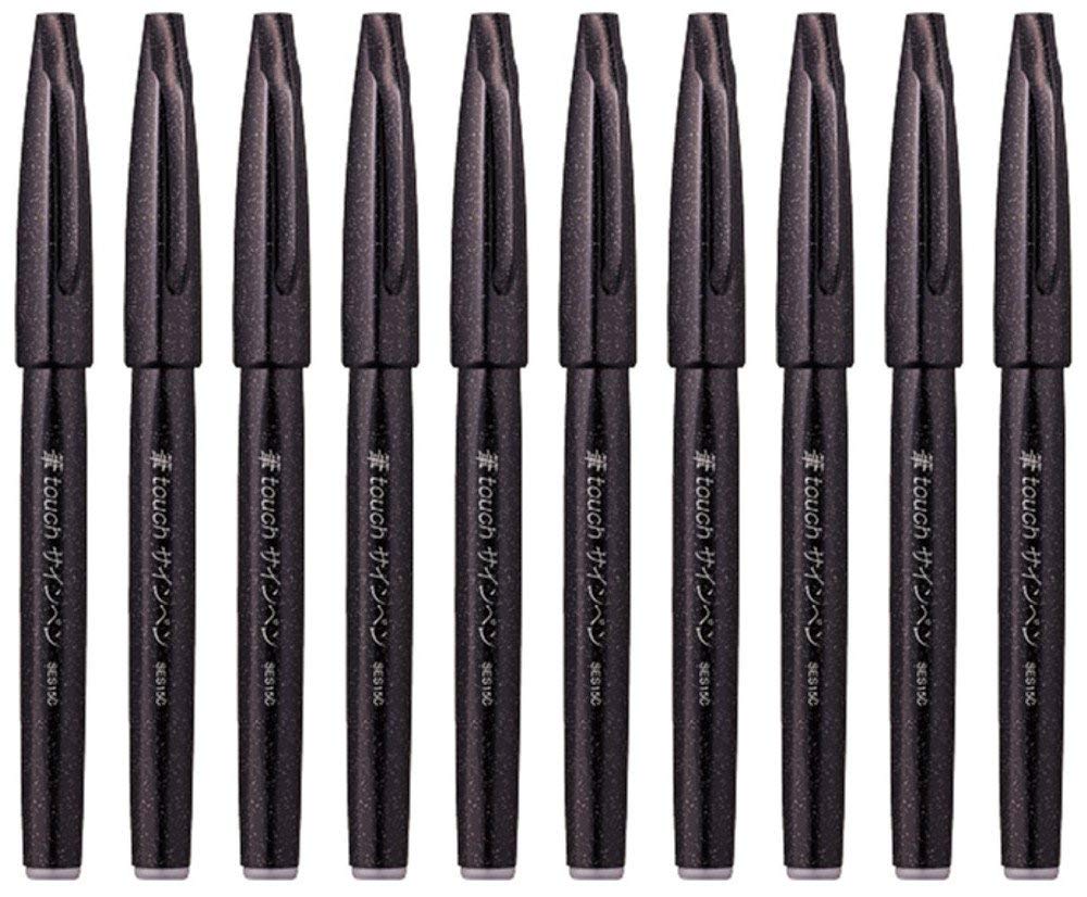Pentel Fude Touch Brush Sign Pen (Ses15C-A),Black Ink, Felt Pen Like Brush Stroke, Value Set