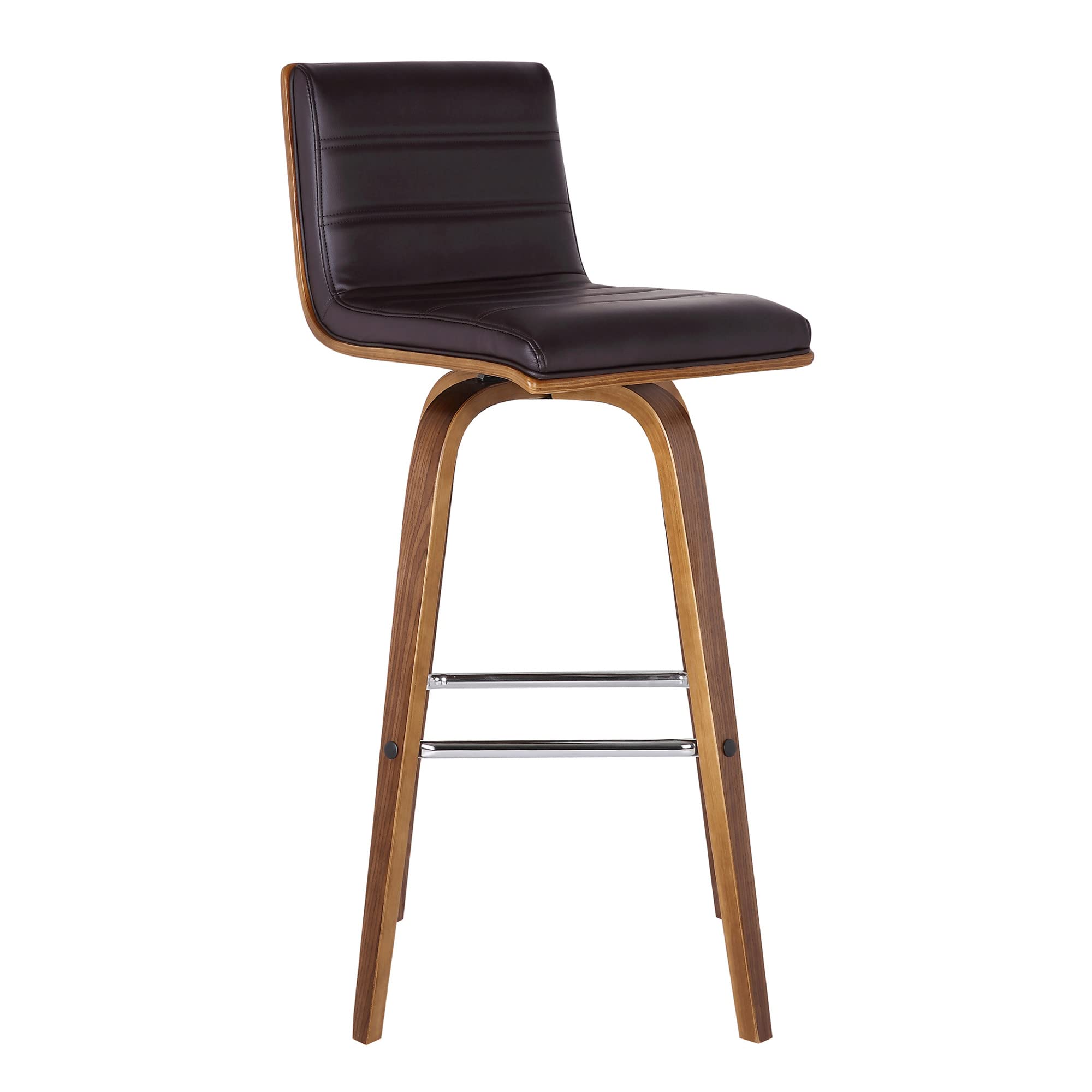 HomeRoots Wood, Faux Leather/Leatherette, Stainless Steel 26â€ Brown Faux Leather Wooden Swivel Bar Stool