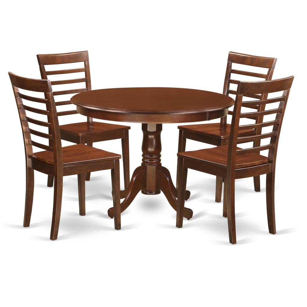 East West Furniture HLML5-MAH-W 5 Piece Dining Room Furniture Set Includes a Round Kitchen Table with Pedestal and 4 Dining Chairs, 42x42 Inch, Mahogany
