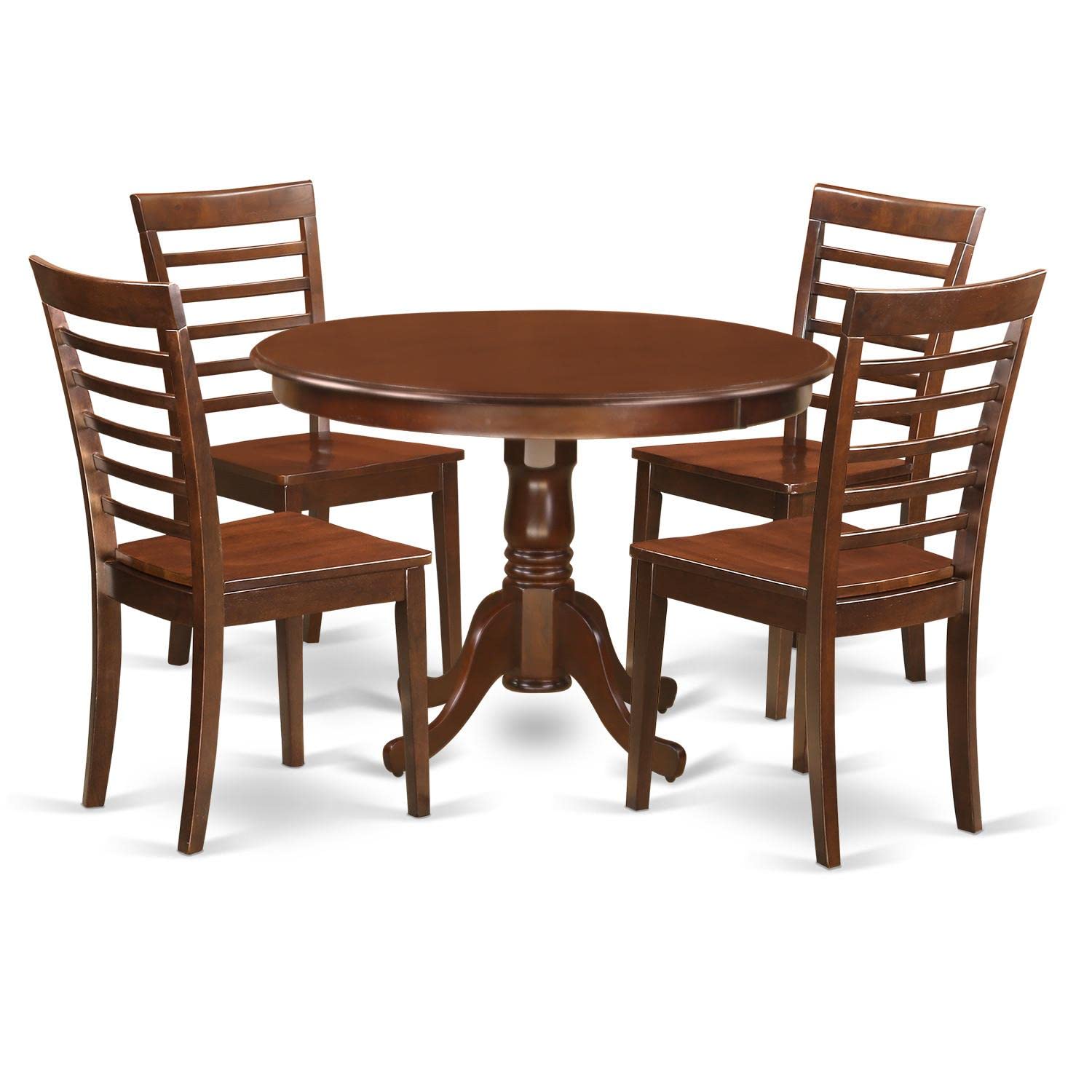East West Furniture HLML5-MAH-W 5 Piece Dining Room Furniture Set Includes a Round Kitchen Table with Pedestal and 4 Dining Chairs, 42x42 Inch, Mahogany