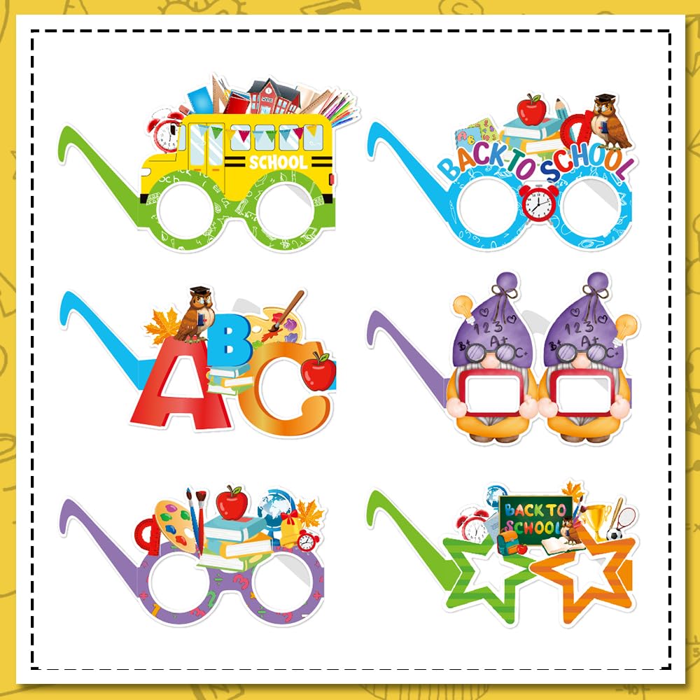 12 PCS Back to School Photo Props for Kids First Day of School, Colorful Gnomes Paper Eyeglasses Frame Back To School Party Favo