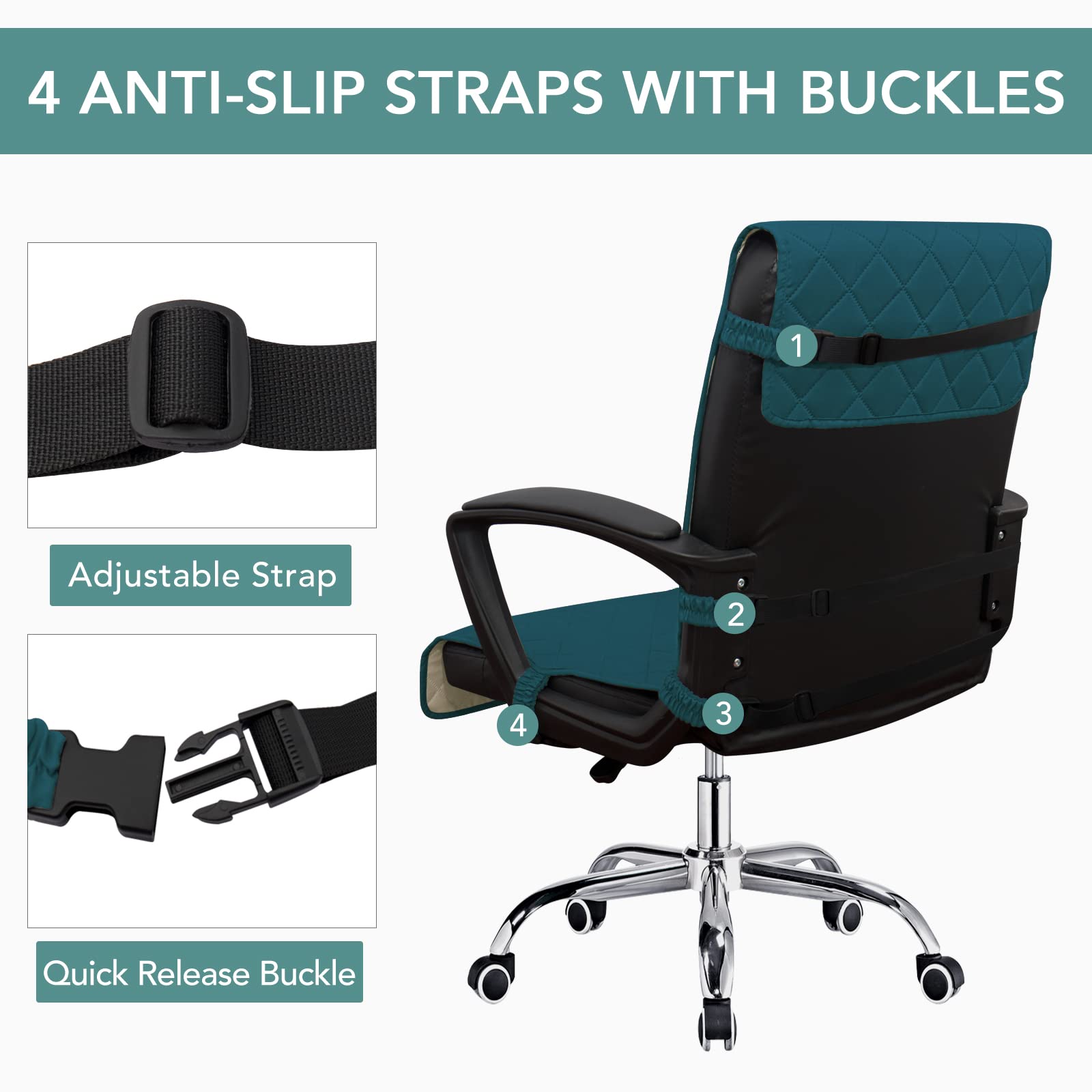 Easy-Going Reversible Office Chair Cover Water Resistant Dining Chair Cover Soft Desk Computer Chair Slipcover With Anti-Slip Buckle For Armchair Or Armless Chair (Medium, Peacock Blue/Beige)