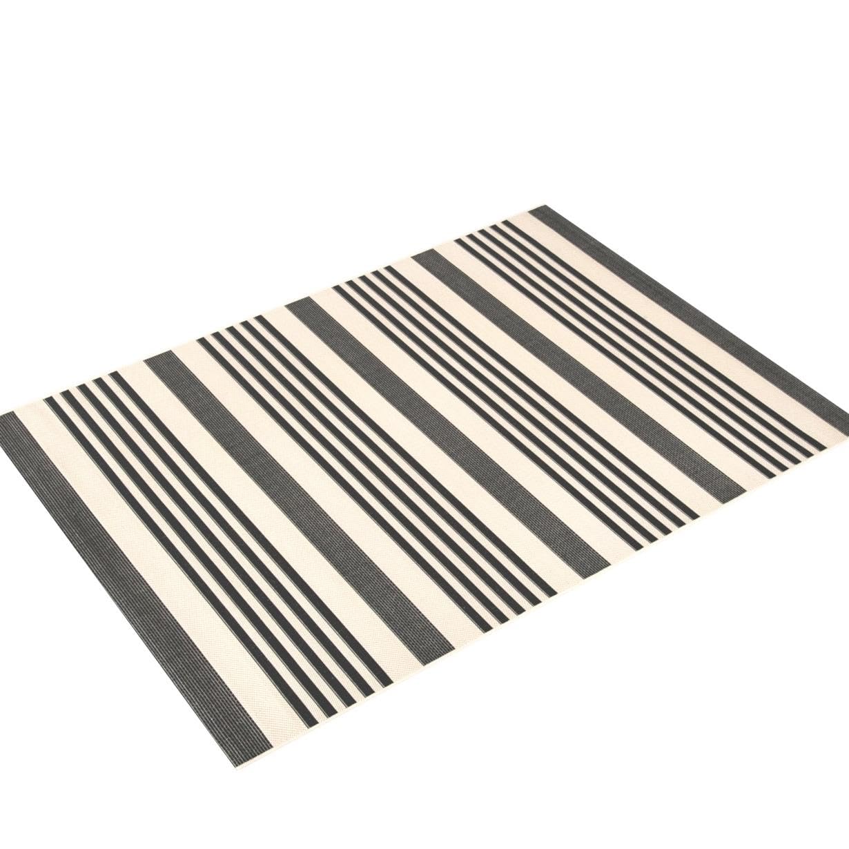 Safavieh Courtyard Collection Area Rug - 8' X 11', Black & Bone, Stripe Design, Non-Shedding & Easy Care, Indoor/Outdoor & Washa