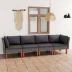 vidaXL Patio Sofa 4-Seater, Outdoor Sofa for Porch Backyard Balcony, Patio Couch with Cushions, Corner Sofa, Farmhouse Modern Style, Gray Poly Rattan