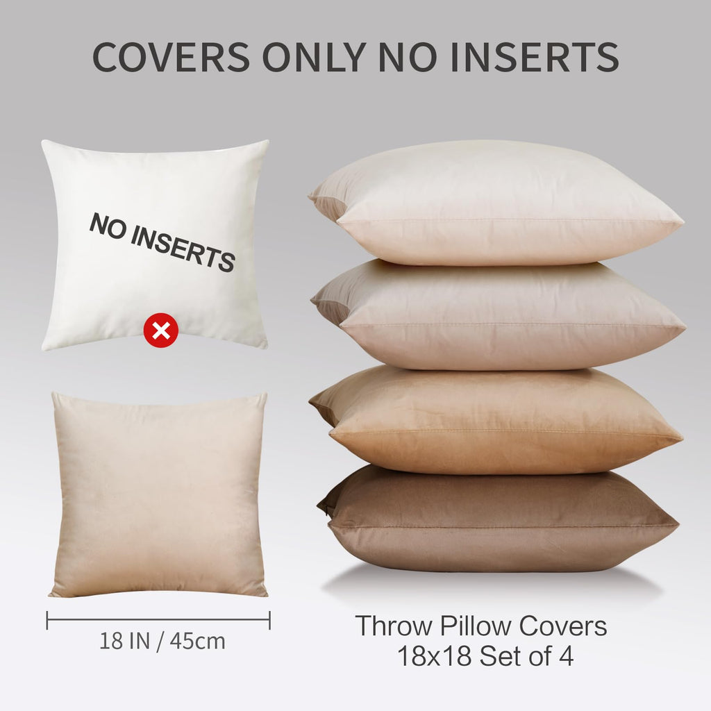 Jiiberl Throw Pillow Covers 18X18 Set Of 4 - Couch Pillow Covers For Living Room Decorative Velvet Pillow Covers Neutral Cream S