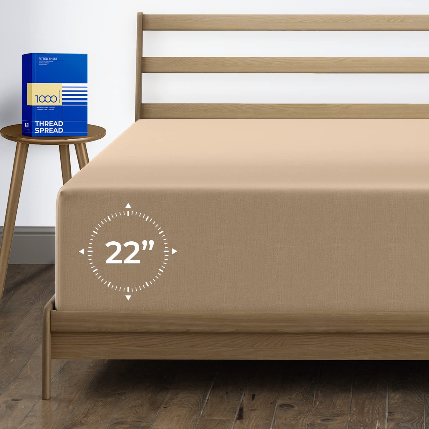 Thread Spread Luxury Egyptian Cotton California King Fitted Sheet Only - 1000 Thread Count Cal King Sheets Deep Pocket Fitted, Soft Sateen Weave Bottom Sheet - Fits Upto 22' Deep Mattress - Taupe