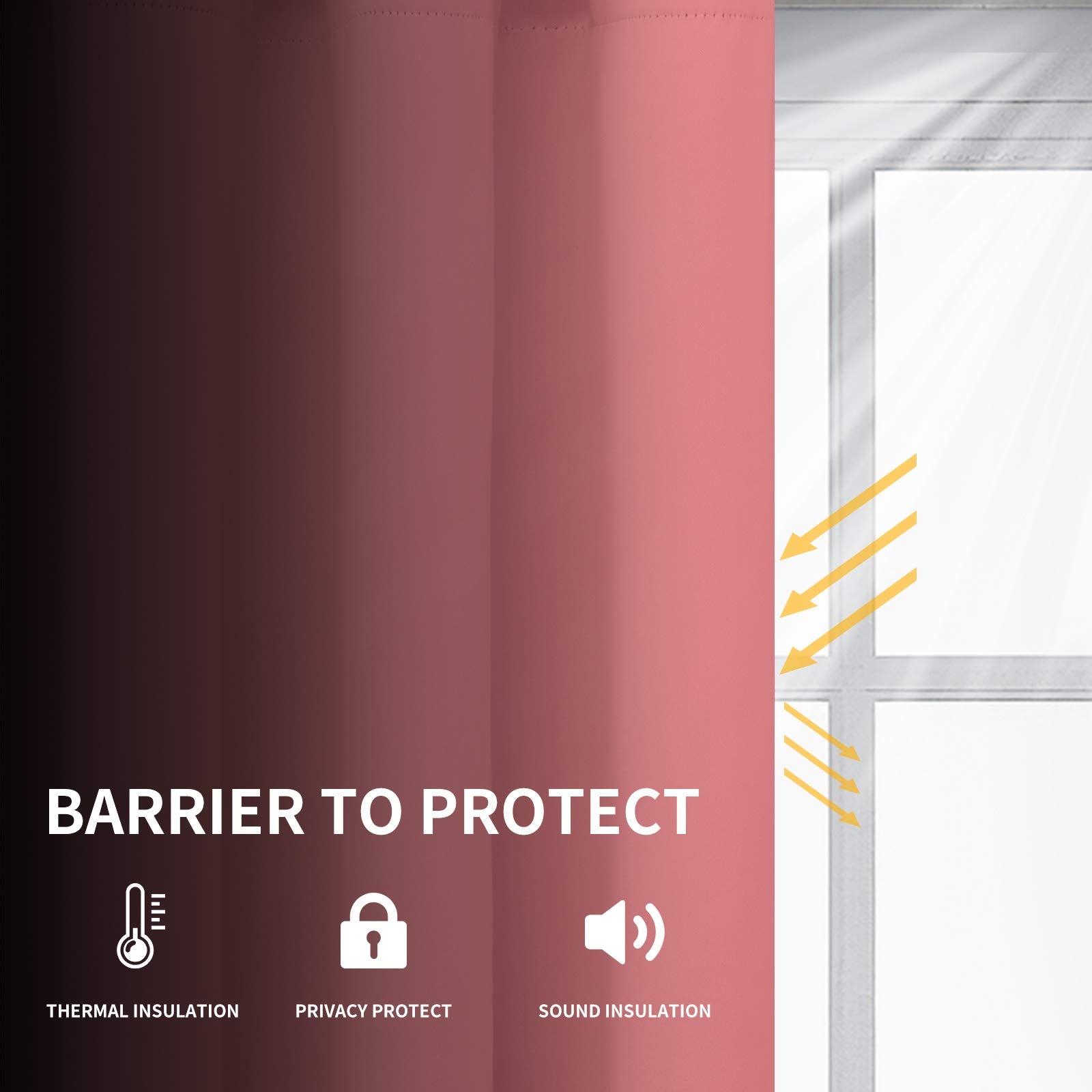 Easy-Going Blackout Curtains For Bedroom, Solid Thermal Insulated Grommet And Noise Reduction Window Drapes, Room Darkening Curtains For Living Room, 2 Panels (52X96 In,Pink)