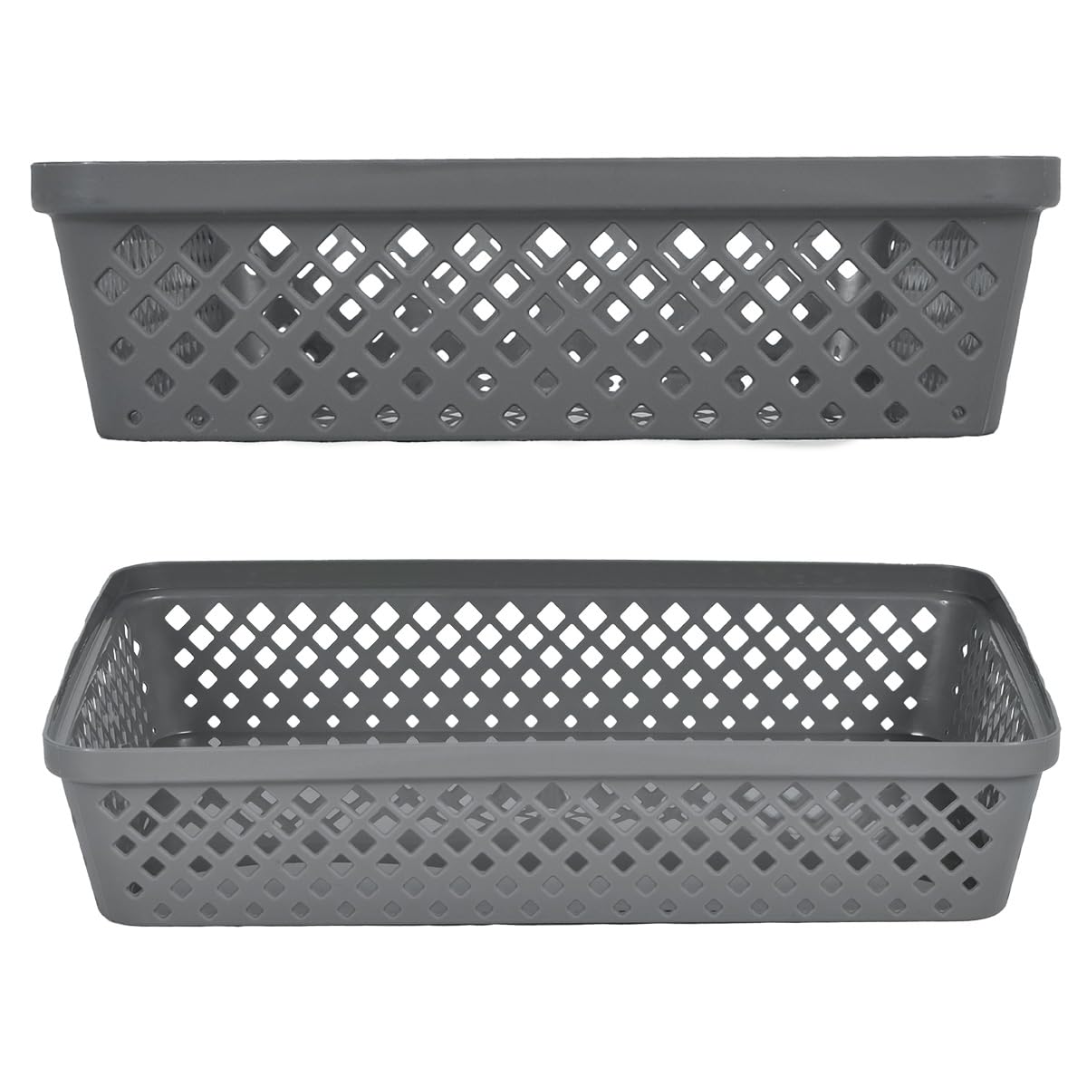 Glad Plastic Storage Basket Set - Multipurpose Drawer Trays, Kitchen Pantry Containers, And Bathroom Bins - 3 Pack Large Organizers, Grey