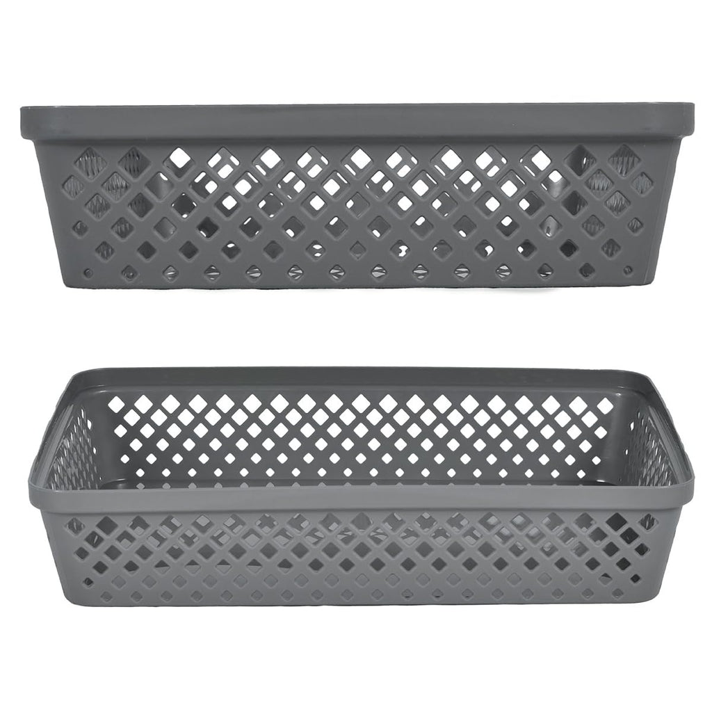 Glad Plastic Storage Basket Set - Multipurpose Drawer Trays, Kitchen Pantry Containers, And Bathroom Bins - 3 Pack Large Organizers, Grey