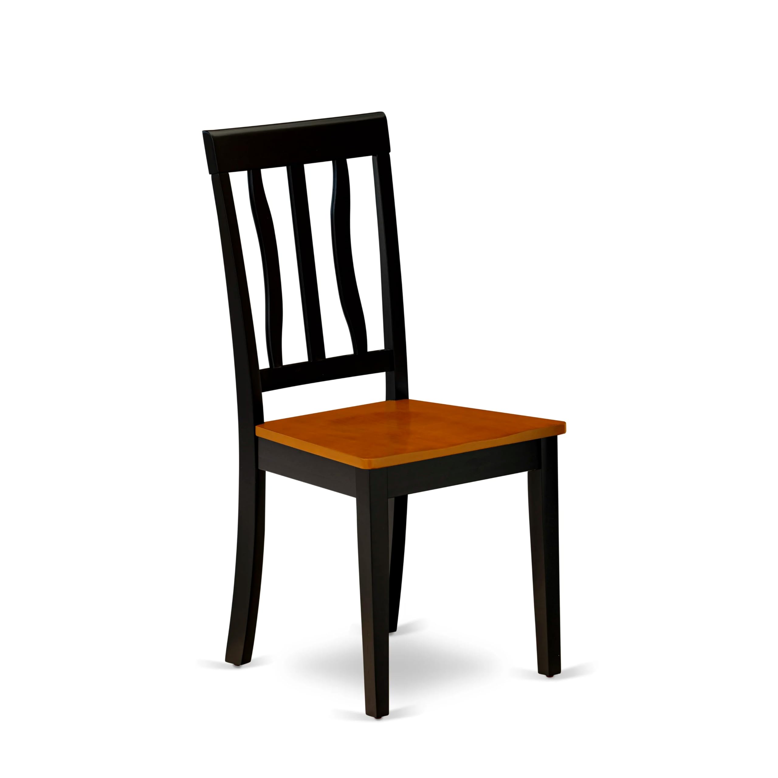 East West Furniture ANC-BLK-W Antique Kitchen Dining Chairs - Slat Back Wooden Seat Chairs, Set of 2, Black & Cherry