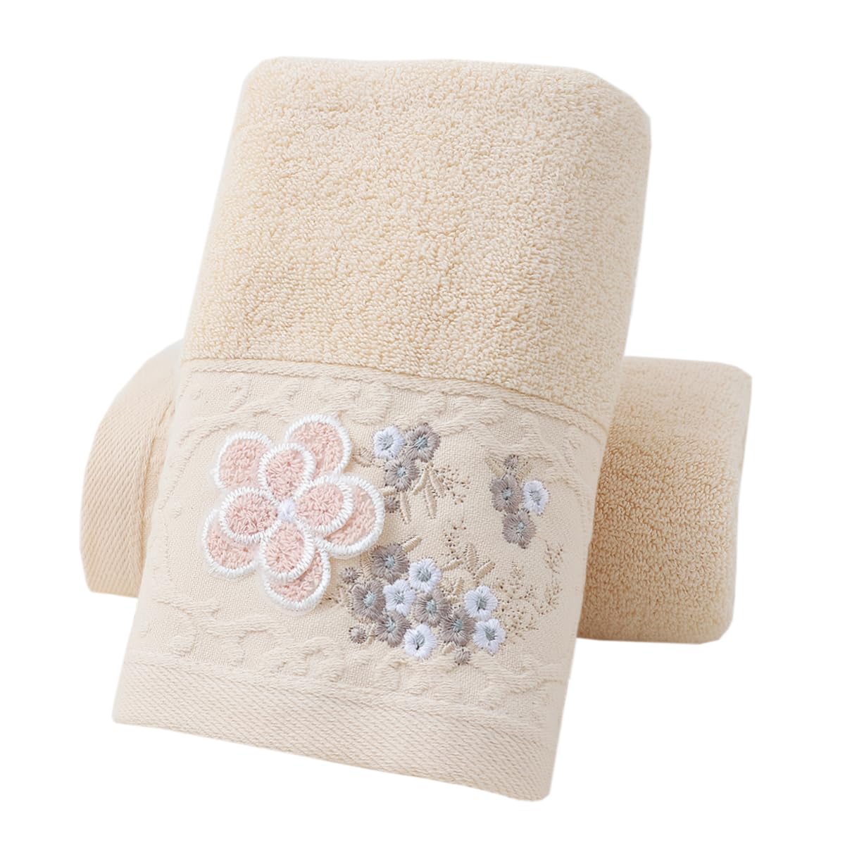 Pidada Hand Towels Set of 2 Embroidered Floral Pattern 100% Cotton Absorbent Soft Decorative Towel for Bathroom (Brown)