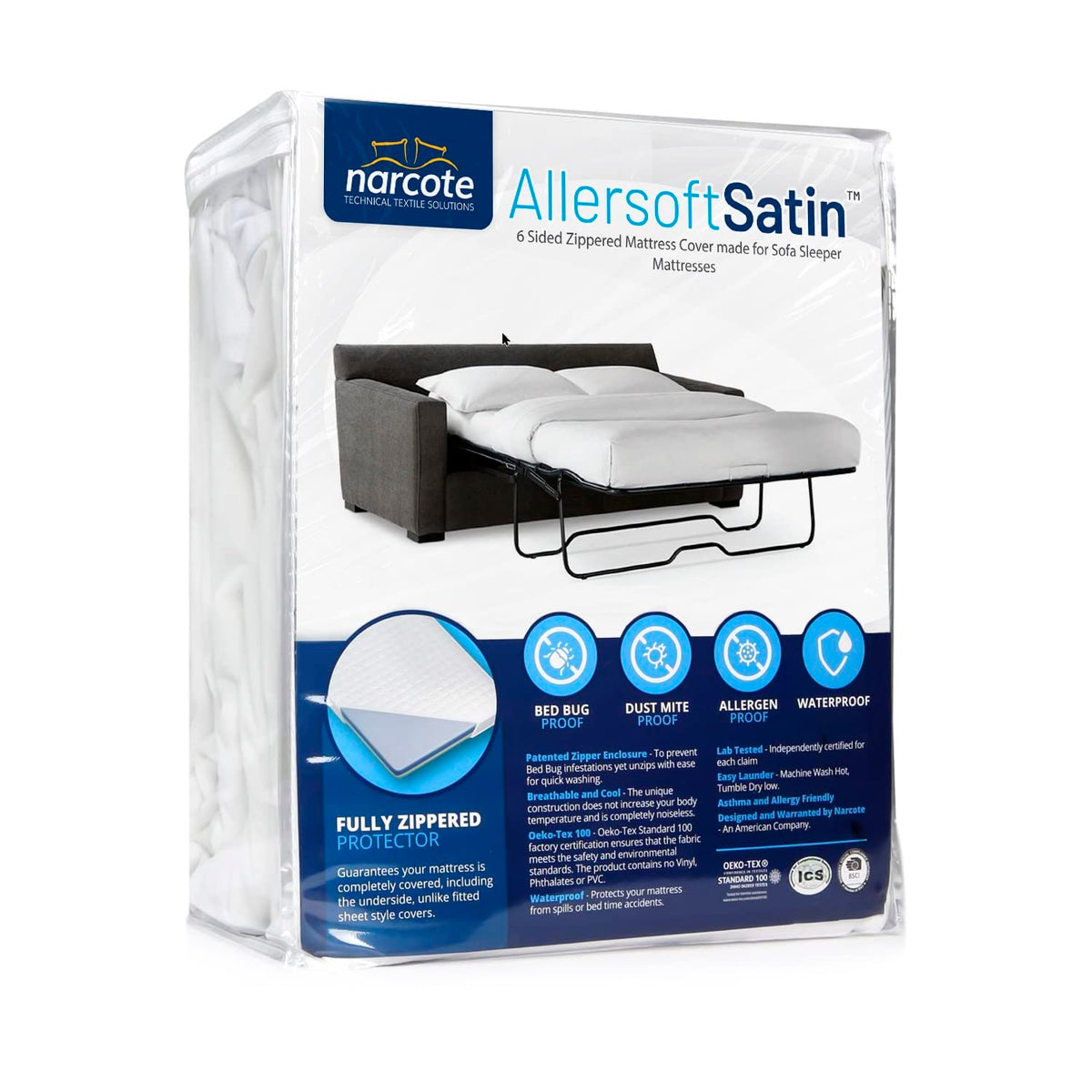 Allersoft| Queen Sleeper Sofa Mattress Cover With Secure Locking Zipper. Creates A Natural Seal On All Sides Of Your Pull-Out So