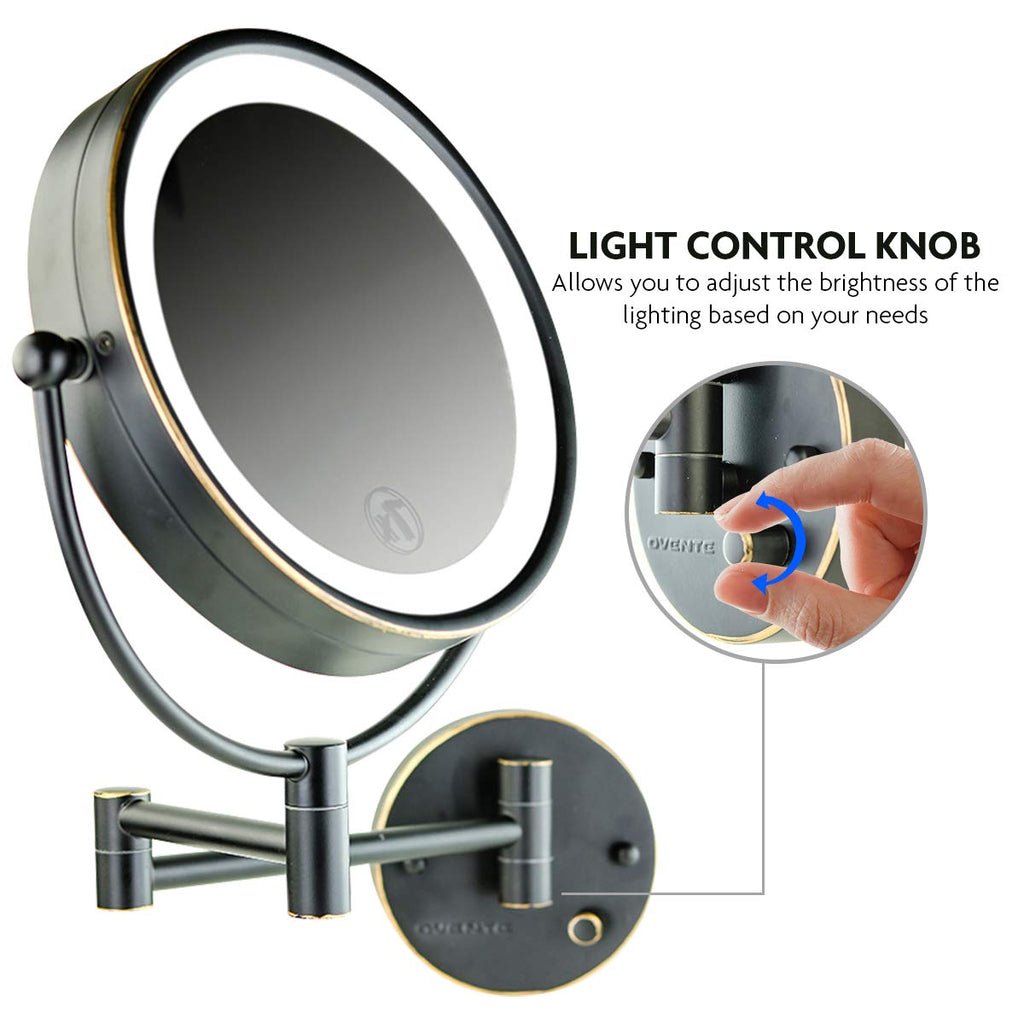 Ovente 9' Lighted Wall Mount Makeup Mirror - 1X/ 7X Magnifier, Hardwired Glow Cosmetic Light Mirror, Spinning 360-Degree, Doubl