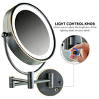 Ovente 9' Lighted Wall Mount Makeup Mirror - 1X/ 7X Magnifier, Hardwired Glow Cosmetic Light Mirror, Spinning 360-Degree, Doubl