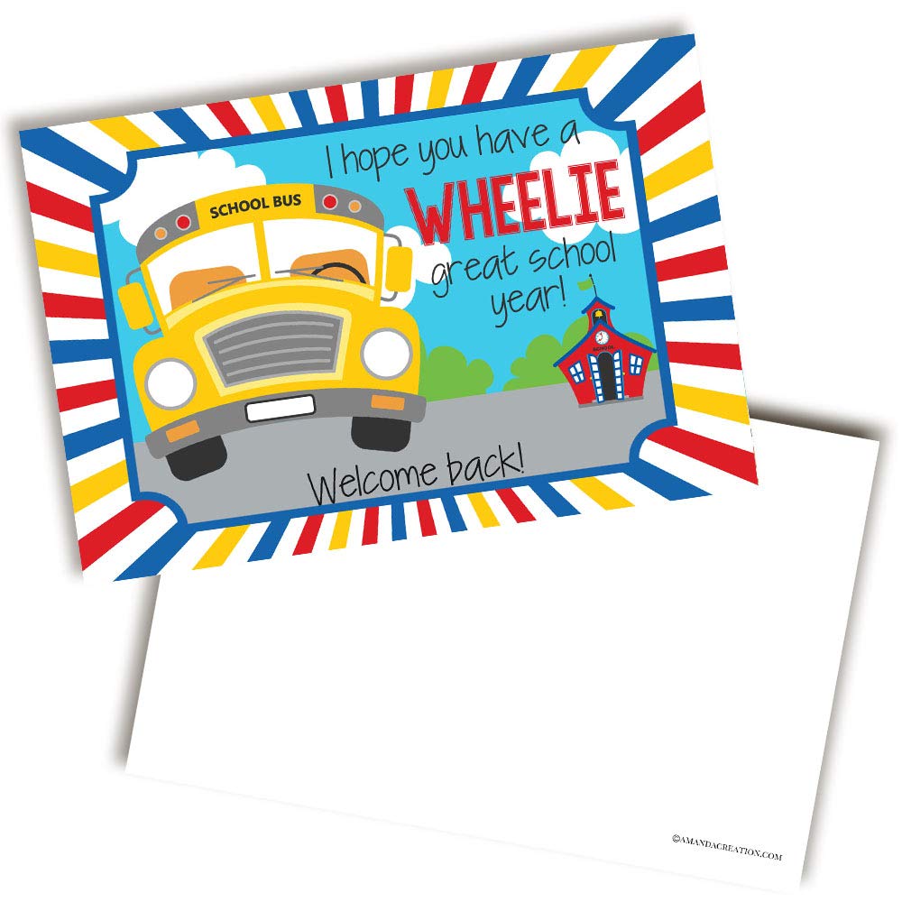 School Bus Themed Welcome Back To School Blank Postcards For Bus Drivers To Send To Students, 4'X6' Fill In Notecards By Amand